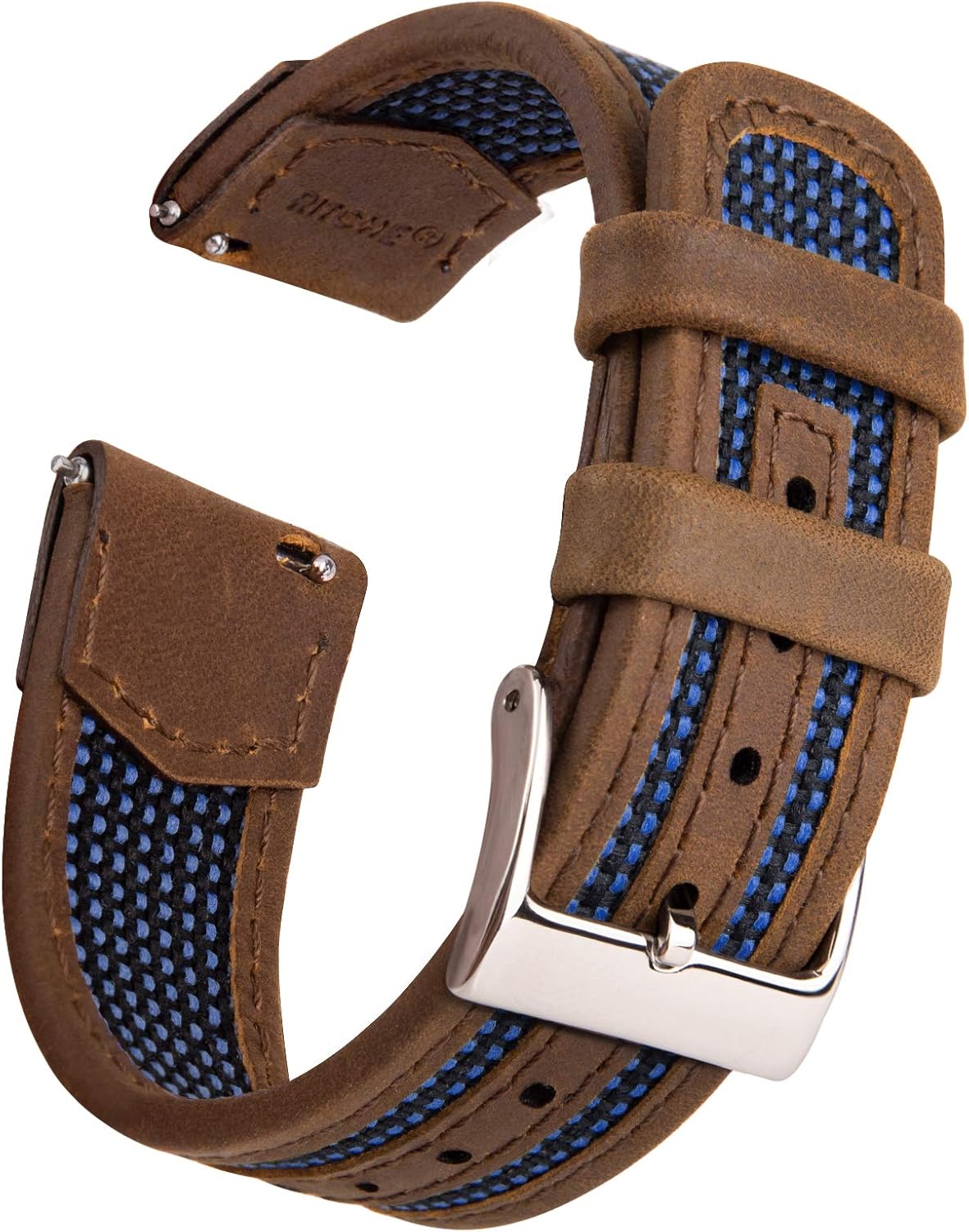 Ritche Leather with Nylon Watch Band - 18mm 20mm 22mm Quick Release Watch Bands for Men Women Compatible with Invicta Timex Seiko Fossil Watch Strap