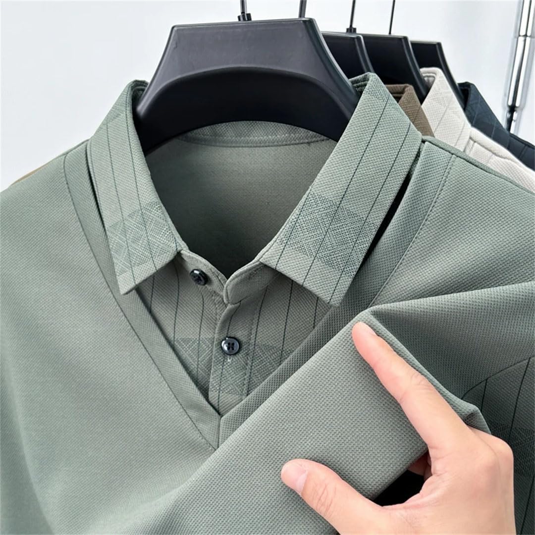 Camiseta de manga larga con botones y cuello vuelto para hombre