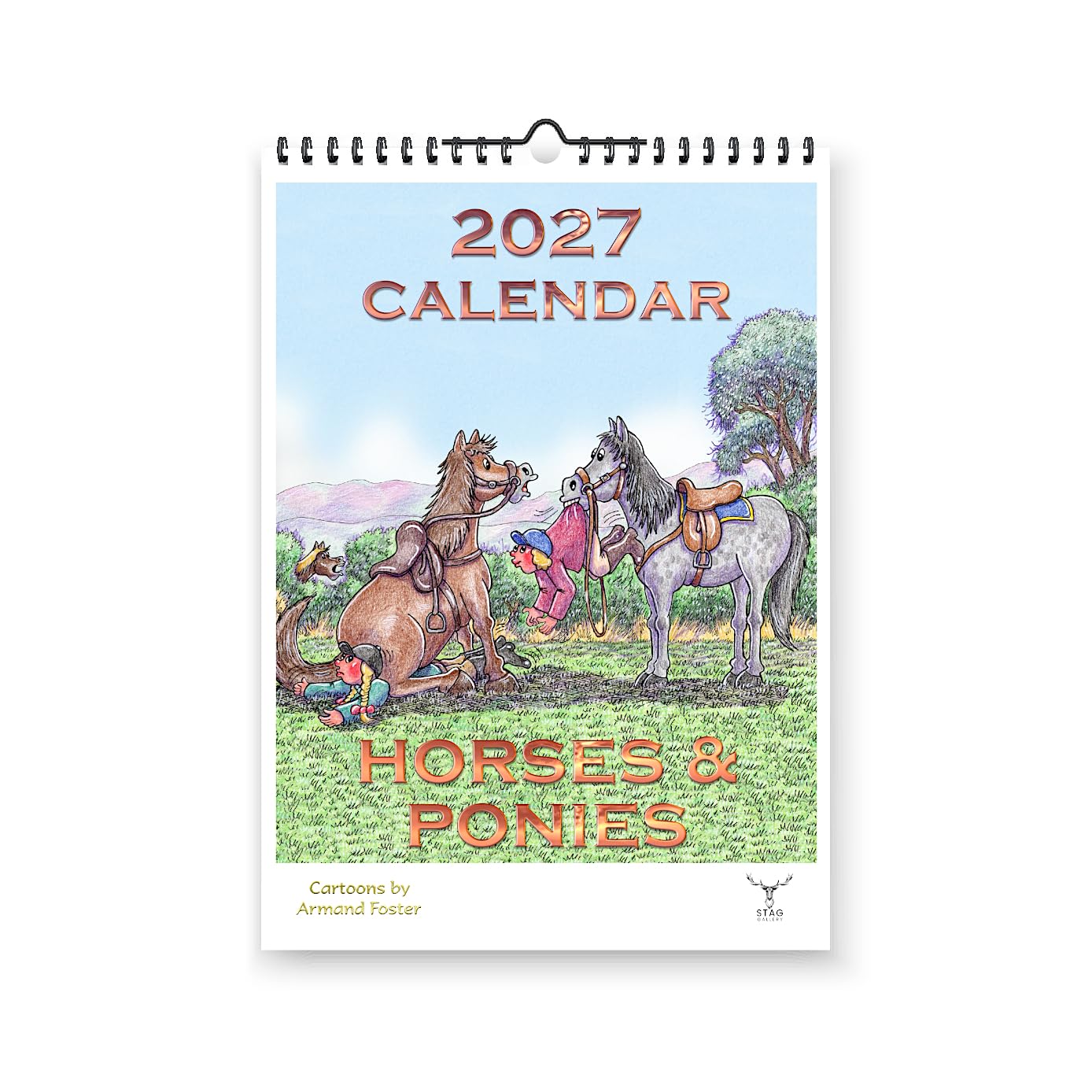 Horses & Ponies Humour Cartoon Funny 2027 Yearly Wall Hanging Calendar - Cartoons by Armand Foster