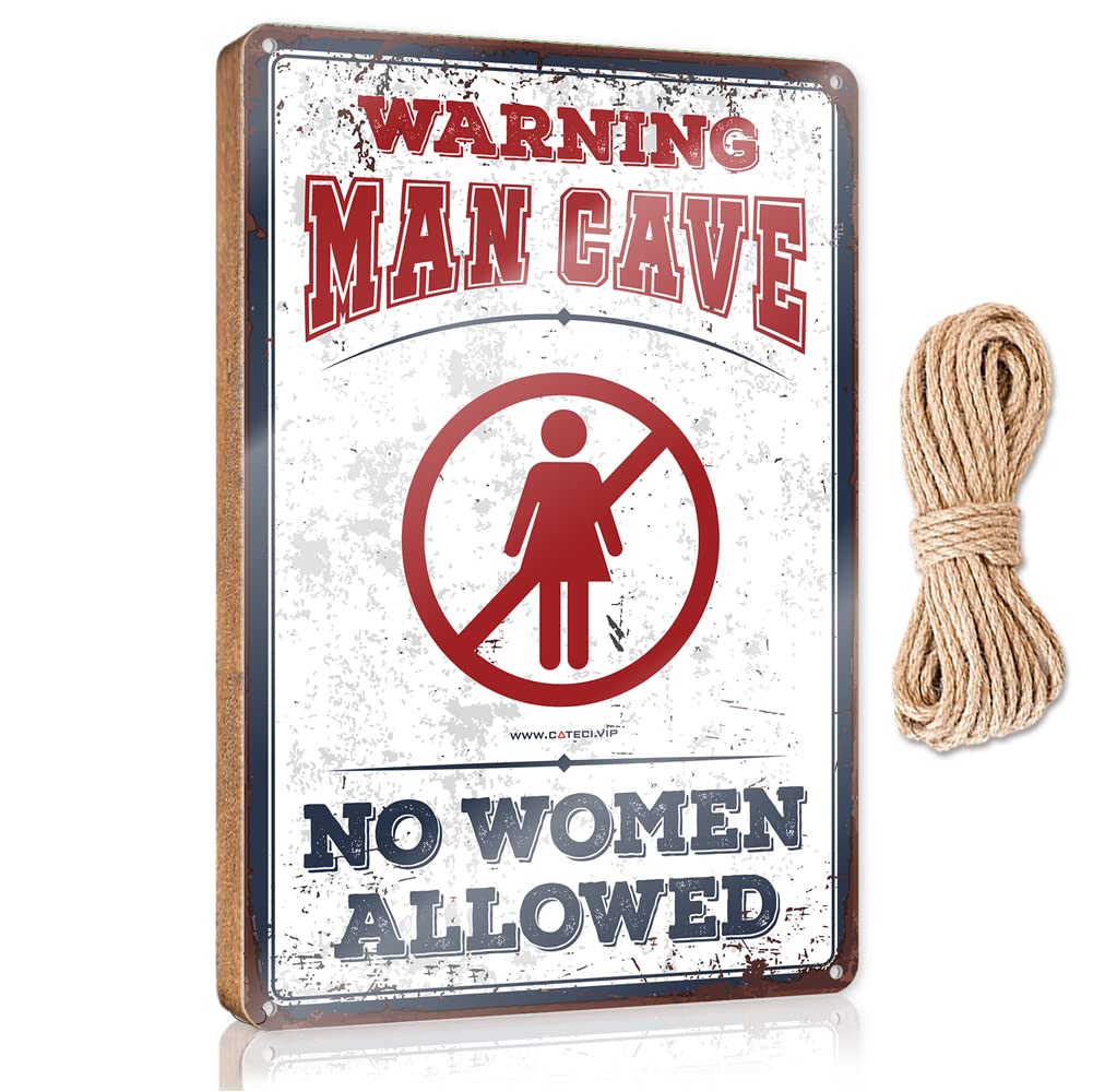 Yyhleh Women's One Color Hanging Plaque Sign Warning Man Cave No Allowed Wooden Sign(23X35cm)