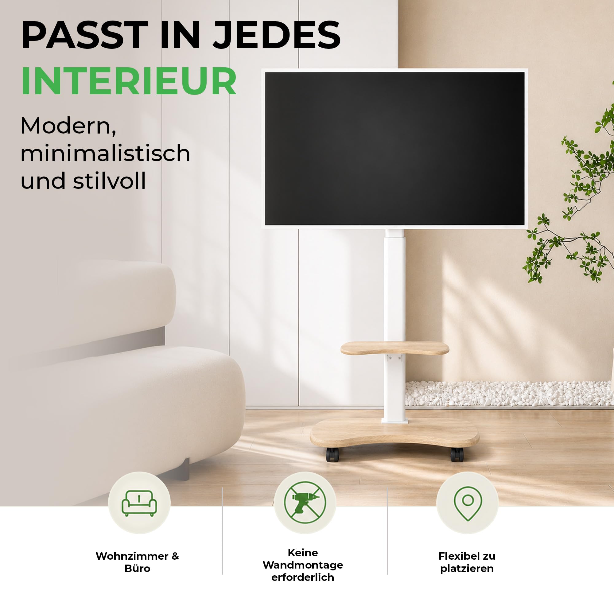 Stellar TV Ständer Rollbar mit Holzregal - Höhenverstellbar Schwenkbar TV Rollwagen mit Rollen für 32-70 Zoll Fernseher bis zu 45 kg - Universal TV Standfuss Max VESA 600x400