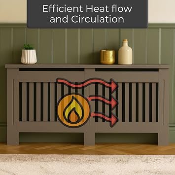 Neo Grey Decorative Radiator Cover Cabinet Wood Panel Slatted Front Compact Heater Design Console Table (Large H83.3 x W152 x D19 cm)