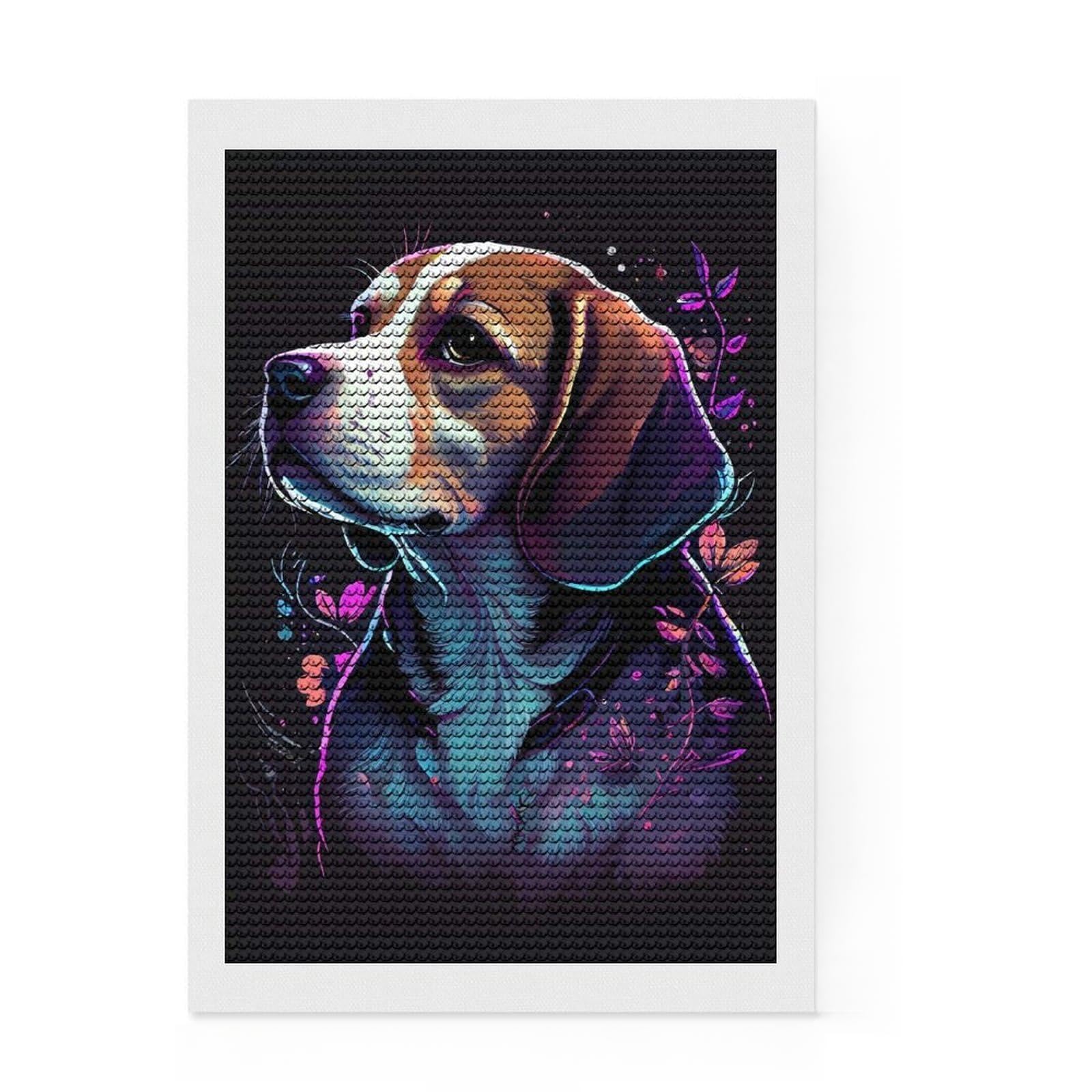 Junmoney Beagle Colorful Dog Round Drill Diamond Painting 8"x12", Easy to Enjoy, Stress Relief Craft, Bedroom Decor, Thoughtful Handmade Gift