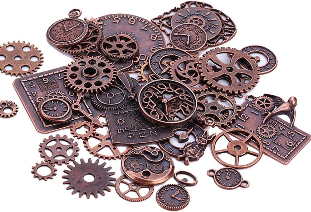 Czorange Steampunk Gears Cogs Charms Pendant Clock Watch Wheel for Jewelry Making Supplies,Steampunk Accessories, Craft Projects Red Copper