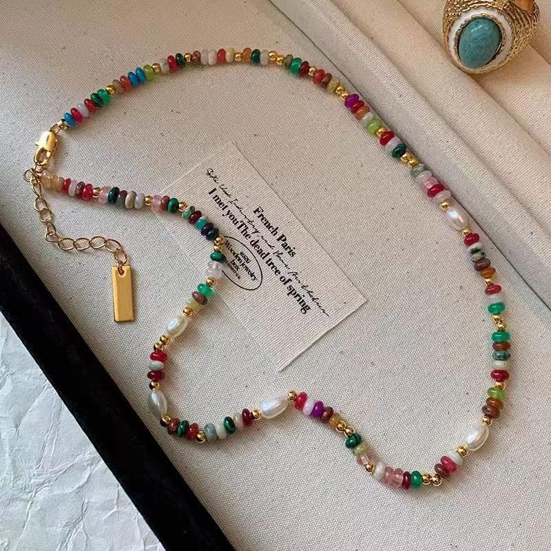 Colorful Necklace for Women Trendy Beaded Chain with Natural Freshwater Pearl Stone Necklaces Summer Beach Choker Jewelry Gift - Image 6