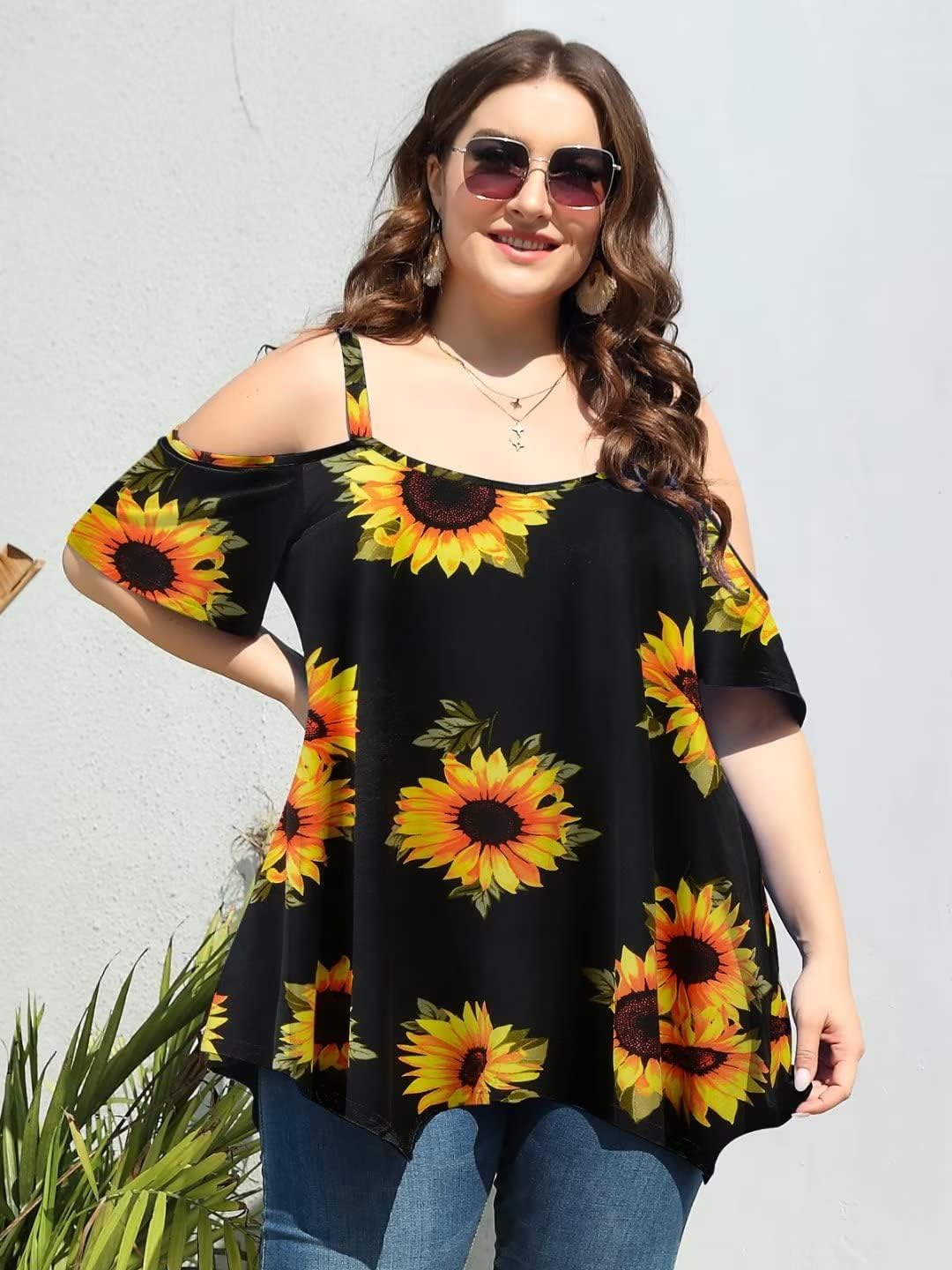 LARACE Cold Shoulder Tops for Womens Summer Clothes Spaghetti Strape Tunic Oversized Shirts Asymmetrical Plus Size Blouse - Image 4