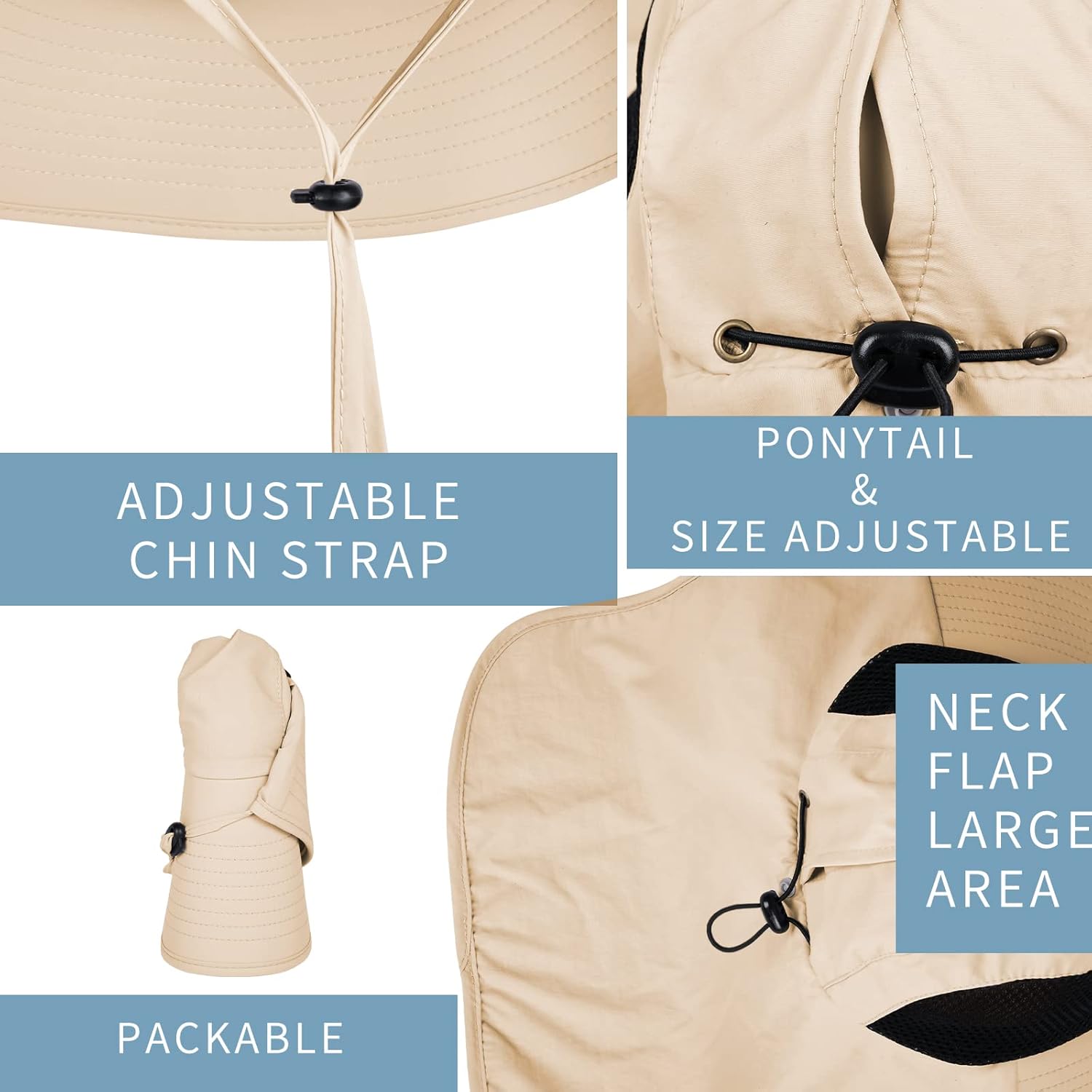 Sun Hat for Men Women with Neck Flap,UPF 50+ UV Protective Hiking Fishing Hats,Wide Brim Sun Hat for Women&Men - Image 3