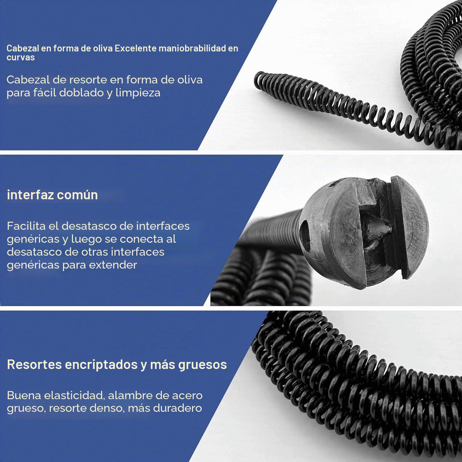 Para limpieza de tuberías 5m,10mm de diámetro sirga desatascar tuberias,con adaptadores eléctricos y manuales (5m)