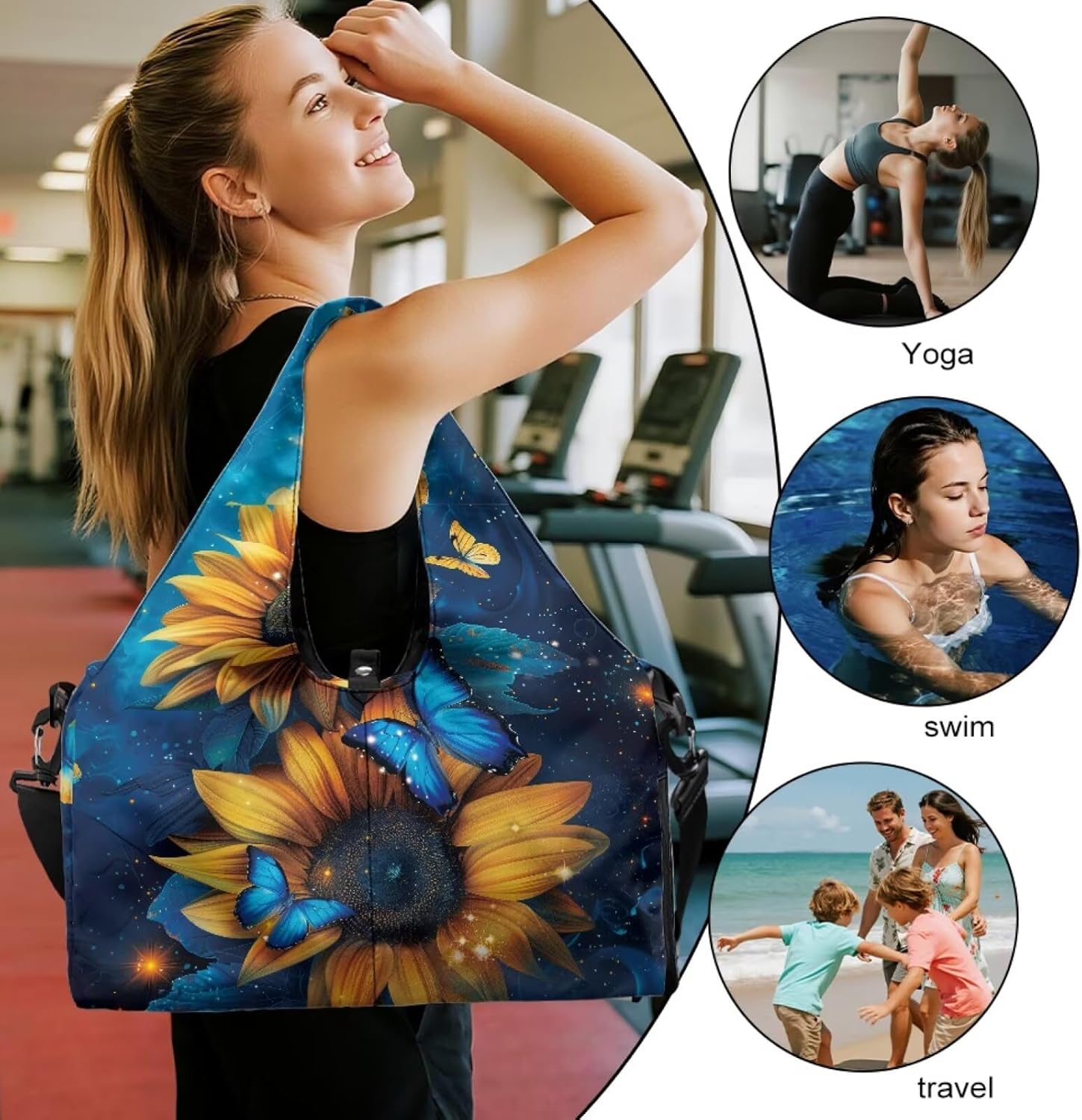 Yoga Mat Bag for Men Women Canvas Yoga Mat Carrier Take In Out Mat Easily for Beach Swim Bags Pool Sports Gym