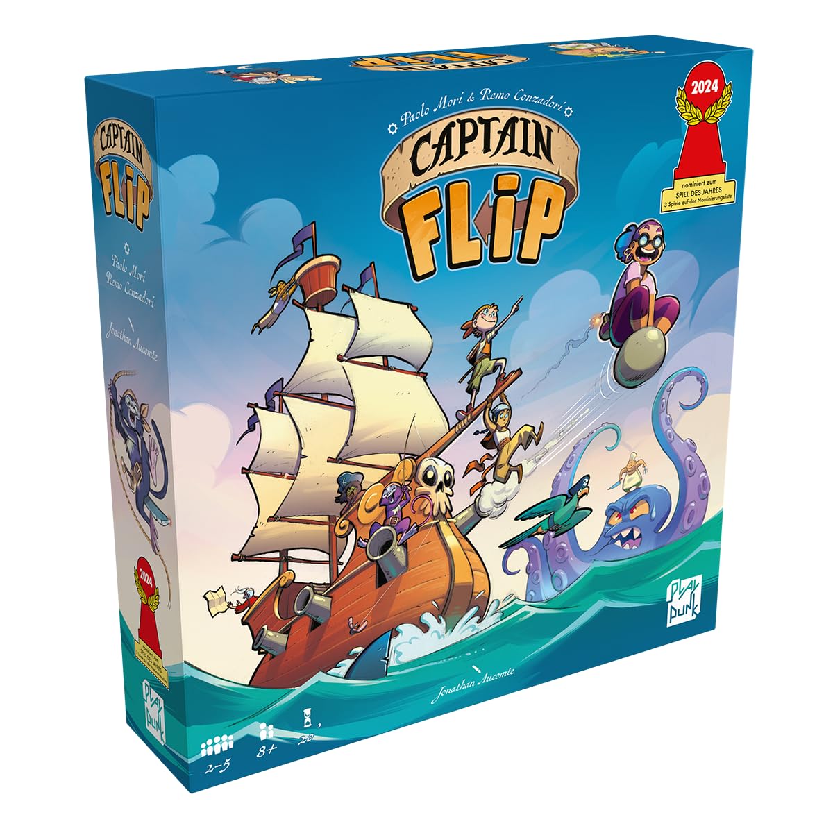 Asmodee PlayPunk, Captain Flip, Family Game, Tile Game, Nominated for Game of the Year 2024, 2-5 Players, from 8+ Years, 20 Minutes, German, Multicoloured, Colourful