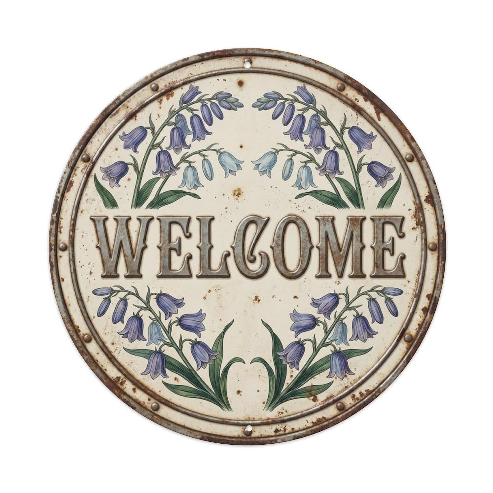 Botanical Floral Greeting Label Welcome Bluebell Flower Metal Tin Sign