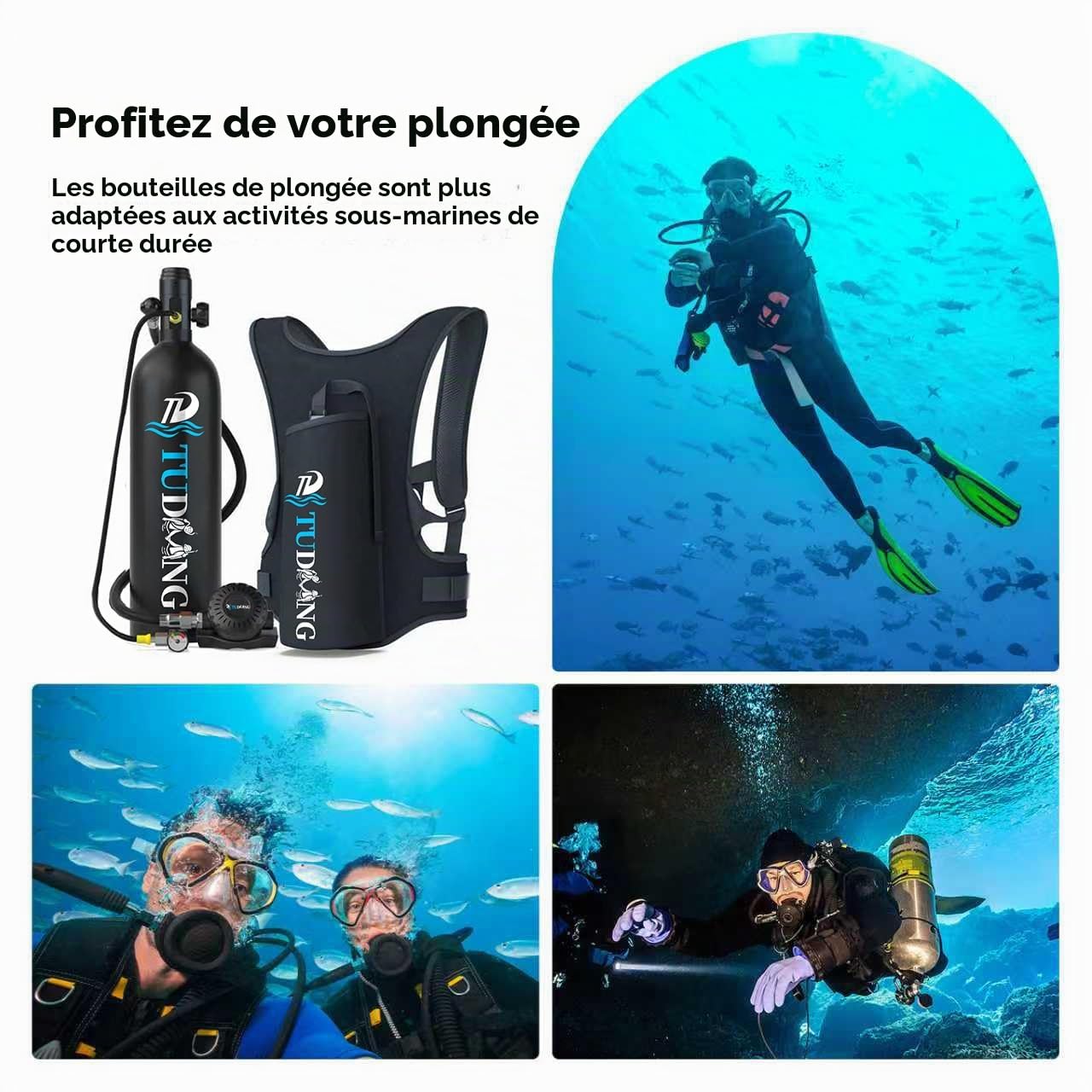 Réservoir de plongée sous-Marine TUDIVING-2L avec 25-30 Minutes de Respiration, Cylindre de plongée sous-Marine Portable, équipement de plongée