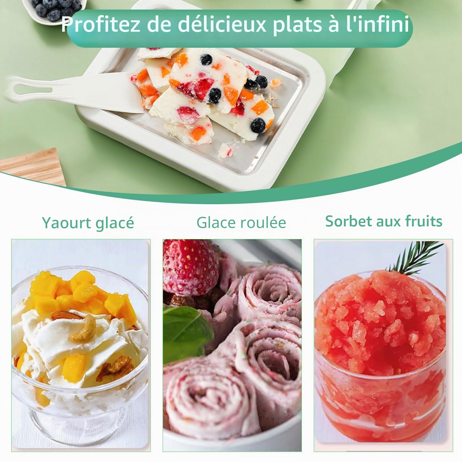 Rouleau de crème glacée XL Plaque à Glace Instantanée avec 2 Spatules, Machine à Faire De La Glace Rouleau Pour Sorbet Gelato Yaourt Congelé, Machine à Yaourt Congelé Fait Maison Bricolage