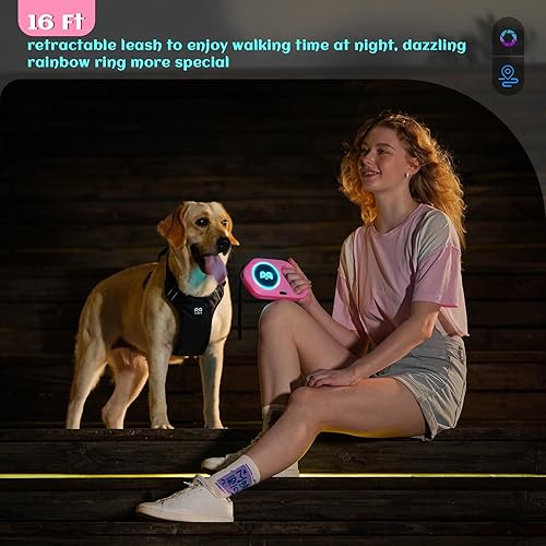 Miniatura 8 de Correa retráctil para perro con luz linterna LED recargable de 16 pies cinta de nailon resistente para perros pequeños, medianos y grandes de hasta