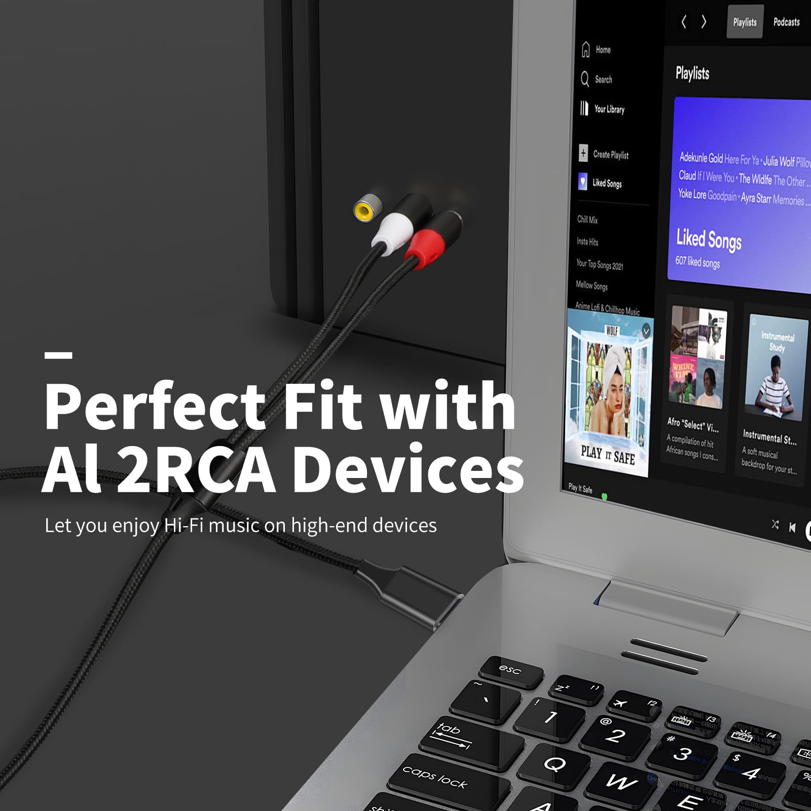 Câble 2 RCA USB C Audio Stéréo Adaptateur Type C Mâle vers 2RCA Mâle Y Auxiliaire Audio Câble Numérique Compatible avec Phone 15/Pad/Amplificateur/Home Cinéma/Enceinte/HDTV etc.