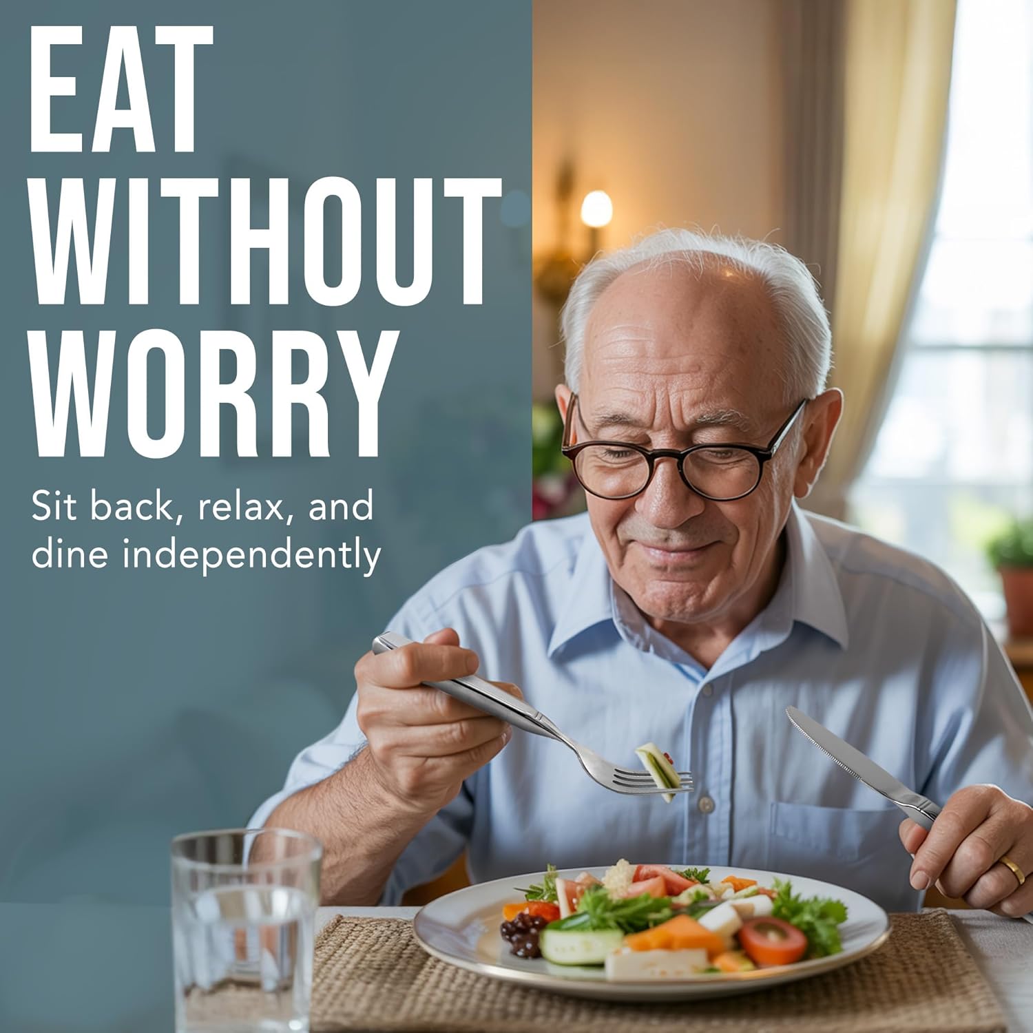 BUNMO Weighted Utensils for Hand Tremors – 4pc Adaptive Utensils for Elderly, Persons w/weak hands – Discreet Travel Wrap, Stainless Steel & Dishwasher Safe – Weighted Silverware Set