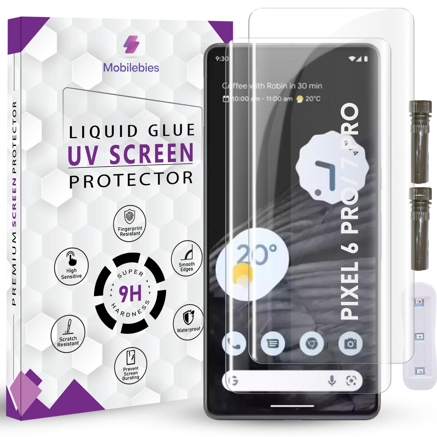 Advanced HD+ UV Tempered Glass Screen Protector For Google Pixel 6 Pro / 7 Pro (6.7 Inch, Pack of 2) Full Adhesive HD + UV Curved Screen Guard, Case Friendly with installation kit & Guide