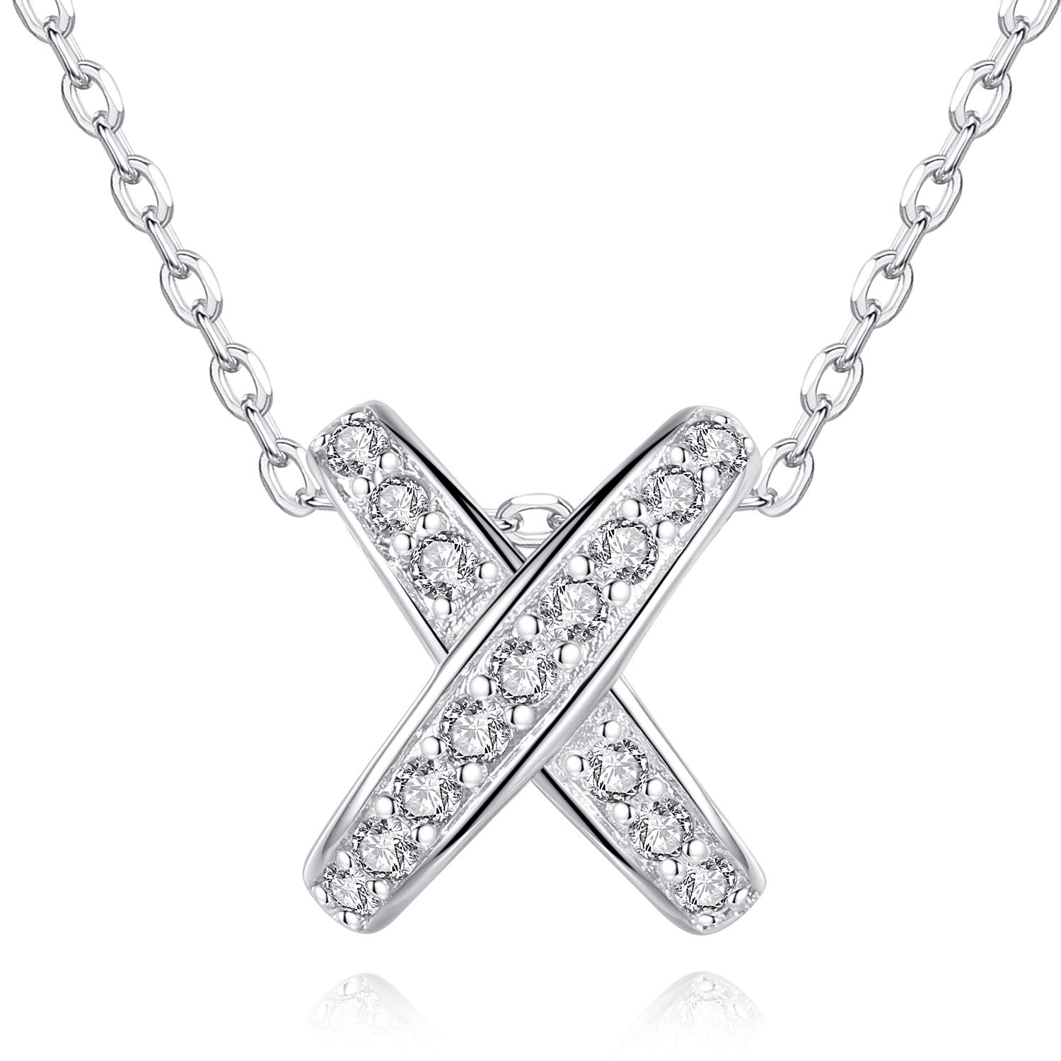 GoSparkling Rhodium Plated Necklace – Elegant Cubic Zirconia Pendant with Basic Necklace