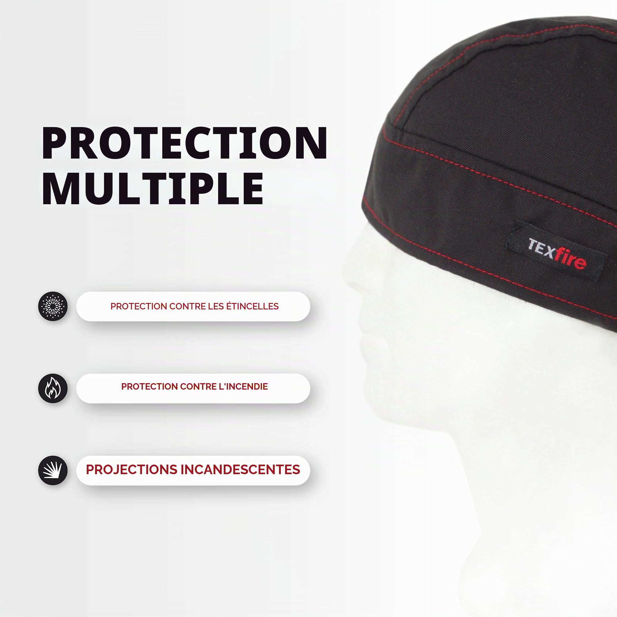 TEXFIRE | Bandana Ignifuge pour Soudure, Respirant et très léger. Protection de tête pour Soudeur. Réglable, Lavable et Confortable