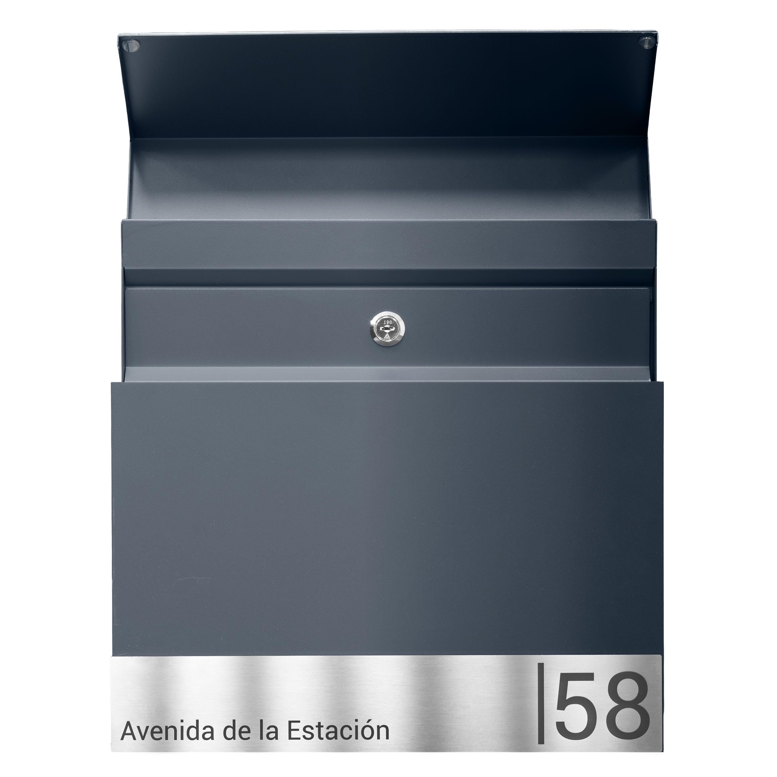 ARREGUI Plate E6525CA Buzón para Exterior Personalizable de Acero Soporte para Periódicos | Buzon de Pared (DIN A4) | Buzón para Casa con Placa de Acero Inoxidable para Nombre y Dirección | Antracita