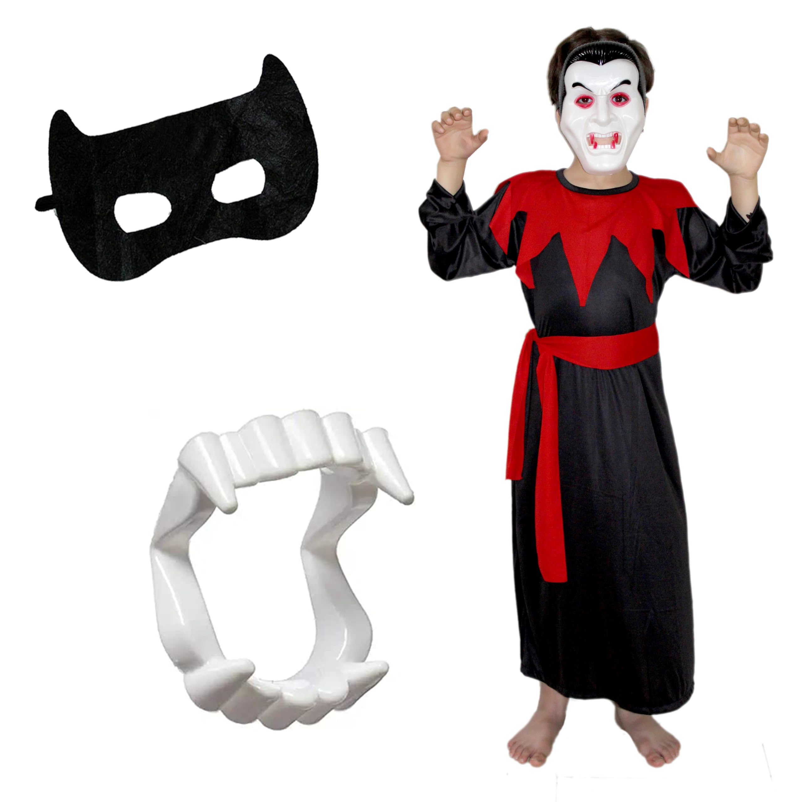 Kaku Fancy Dresses Red & Black Dracula Costume With Vampire Teeth & Face Mask For Kids Halloween Costume Party (B0CJLMN7LN) Amazon Price History, Amazon Price Tracker