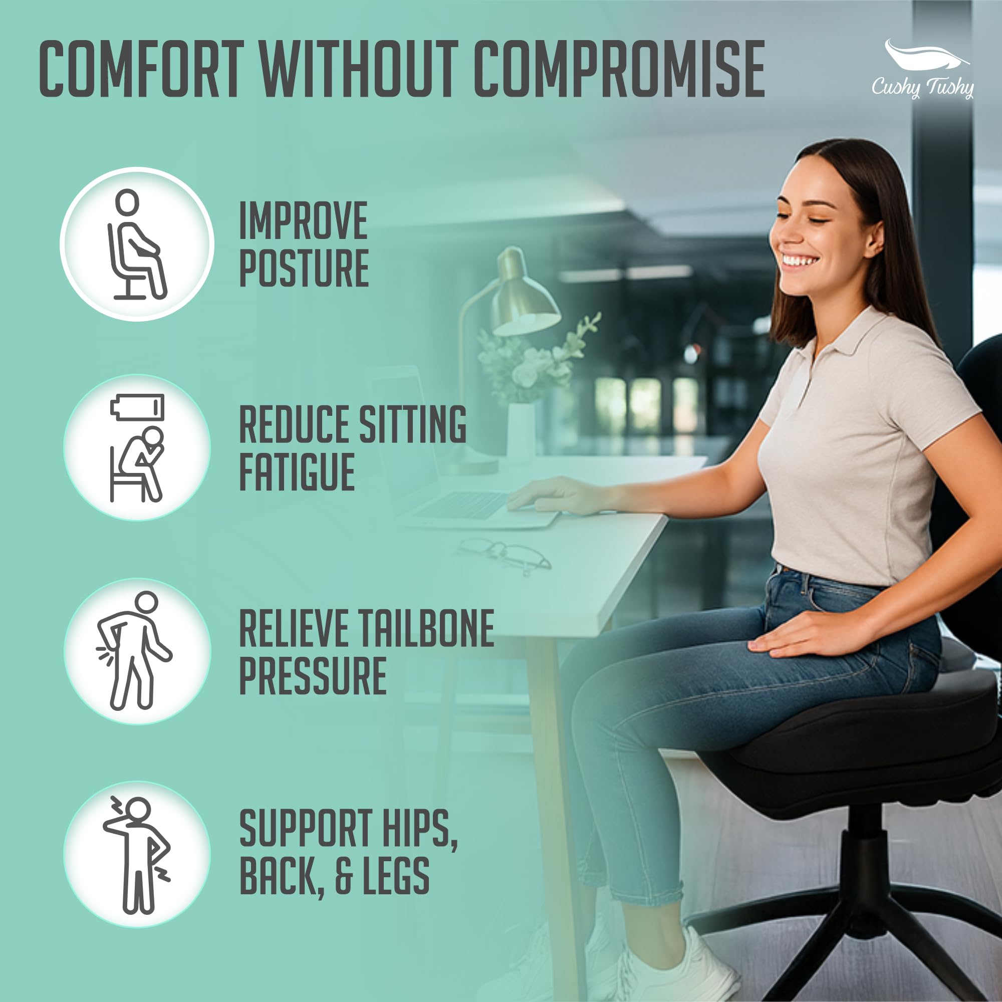 Cushy Tushy Cuscino pieghevole di alta qualità Piriformis – Cuscino per sollievo dal dolore piriforme e dal dolore sciatico – per uso domestico e ufficio, perfetto per viaggi o guida