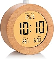 Vista 14 de Plumeet Reloj Despertador Digital de Madera para Dormitorios, Reloj Despertador de Madera de 4'' a Batería con Repetición y Luz Nocturna, Reloj