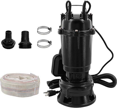 2HP 220V Submersible Sump Pump, 6498GPH Sewage/Effluent Pump | for Sump Basin, Basement, Residential Sewage, with Automatic Float Switch, 66ft Hose, 2'' NPT Discharge, 1500w