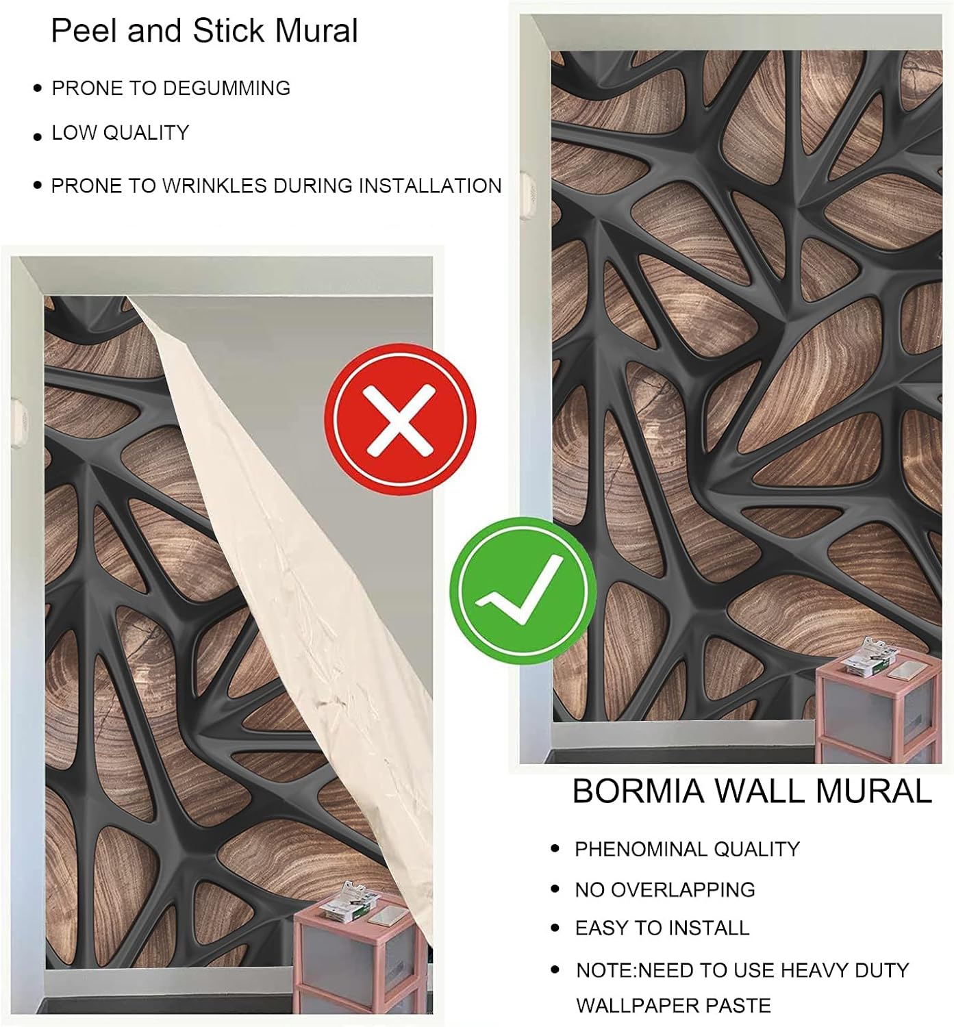 Bormia Modern 3D Wallpaper Wall Mural Metal Wood Mural Wall Decals for Living Room Sleeping Room Activity Room