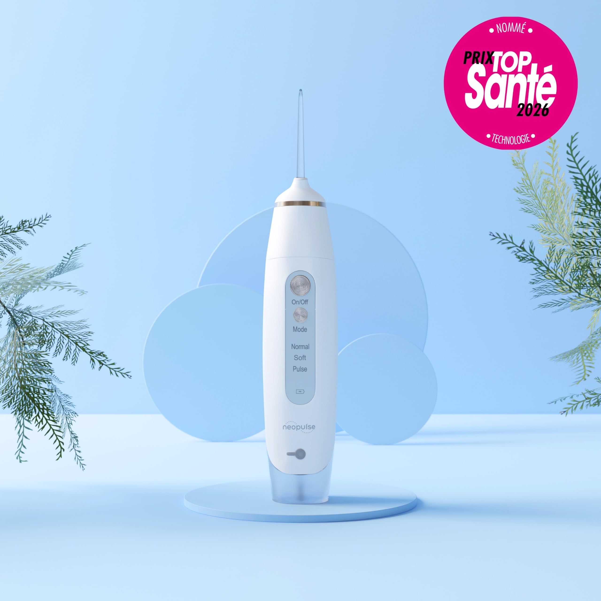 NEOPULSE MY FIRST – Irrigador Dental Portátil, 6 Niveles de Presión, 4 Boquillas Incluidas (2 Clásicas + 2 Ortodónticas), Depósito 165 ml, Recargable USB-C, Ideal Ortodoncia y Encías Sensibles, Blanco