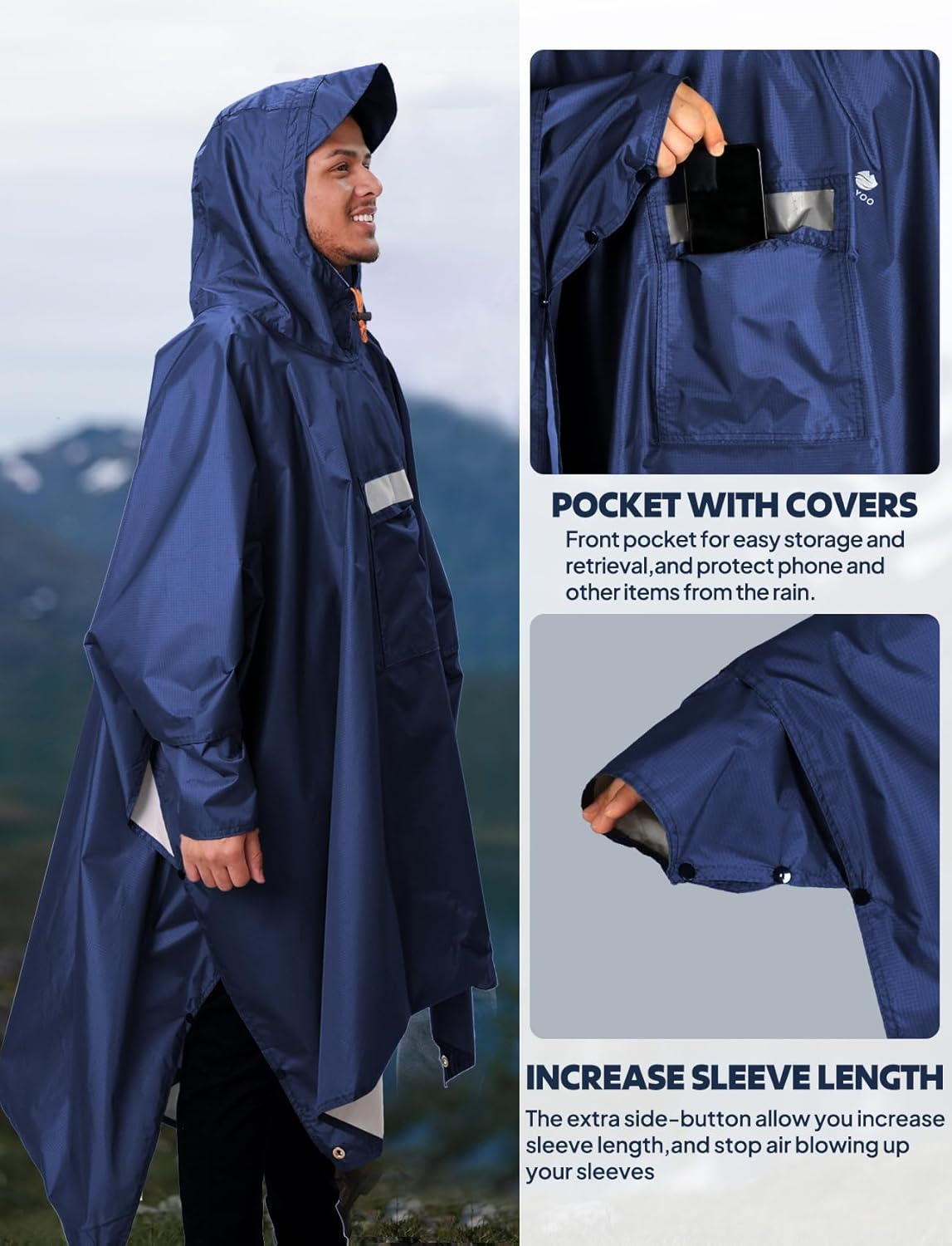 ANYOO Hooded Rain Poncho for Adults Waterproof Lightweight Rain Coat for Men Women Reusable Rain Jacket for Emergency Outdoor - Image 5