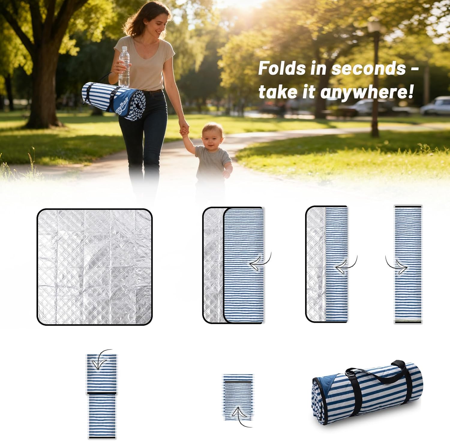 Large Waterproof Picnic Blanket 80"x80" – Extra Large Outdoor Mat for Beach, Park, Grass, Lawn, Camping, Sandproof & Portable, Foldable Rug, Wedding Registry Gift for Family & Travel