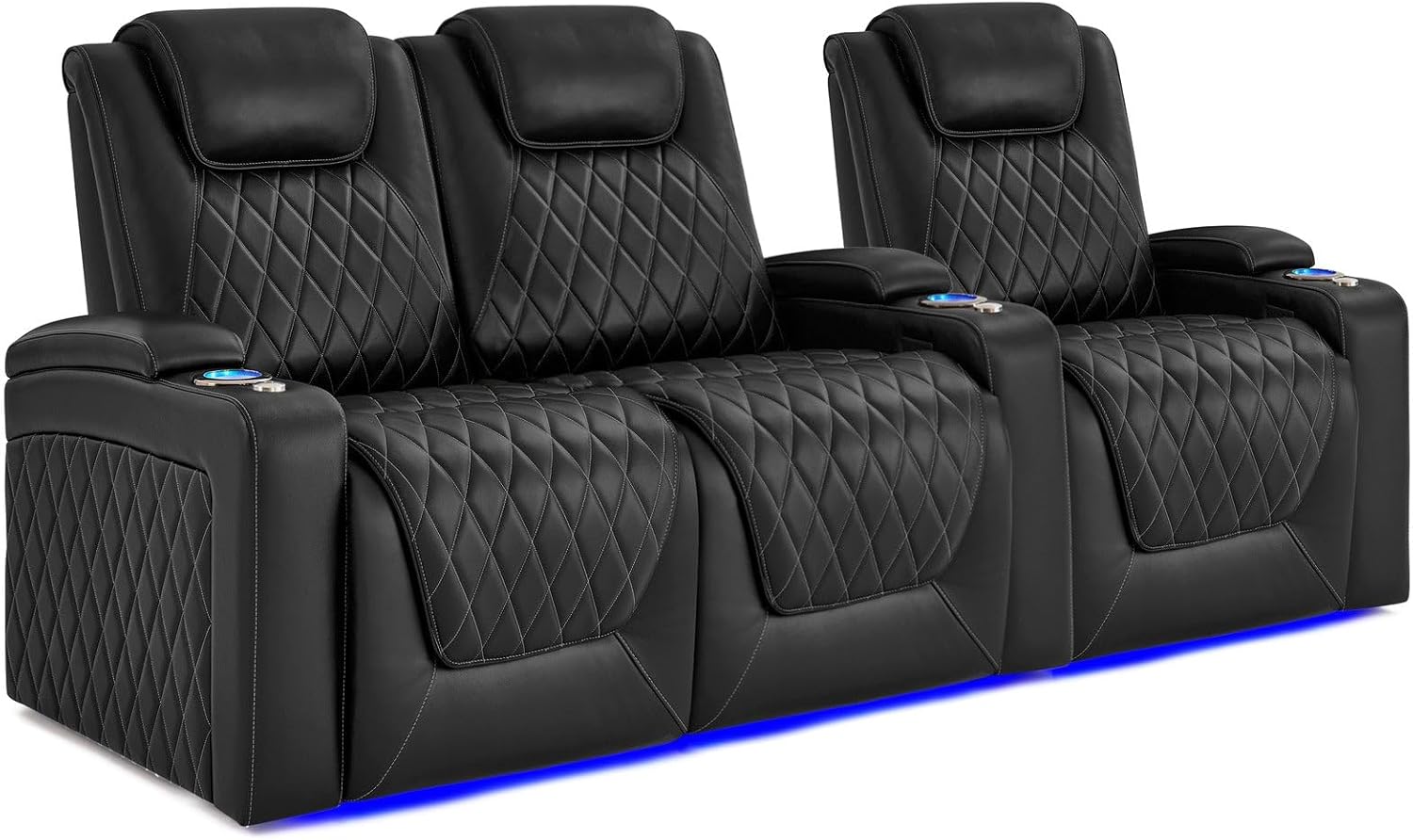 Valencia Oslo Float Zero Gravity Heat & Massage Theater Seating – Power Recline, Lumbar, Headrest, Italian Nappa Leather, Cool Gel, RGB LED, Storage (Row of 3 Loveseat Left)