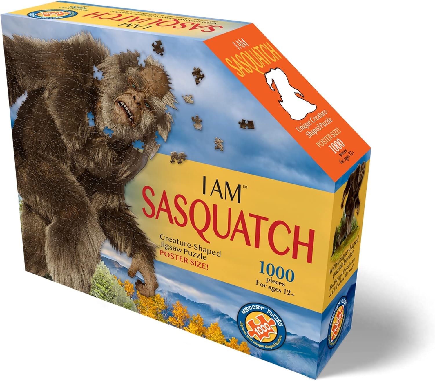 Madd CAPP Sasquatch 1000 Piece Jigsaw Puzzle – 7005 - Unique Shaped Border, Deluxe Five-Sided Tamperproof Box, Includes Educational Madd CAPP Fun Facts, Multicolor (Sasquatch 1000/7005)