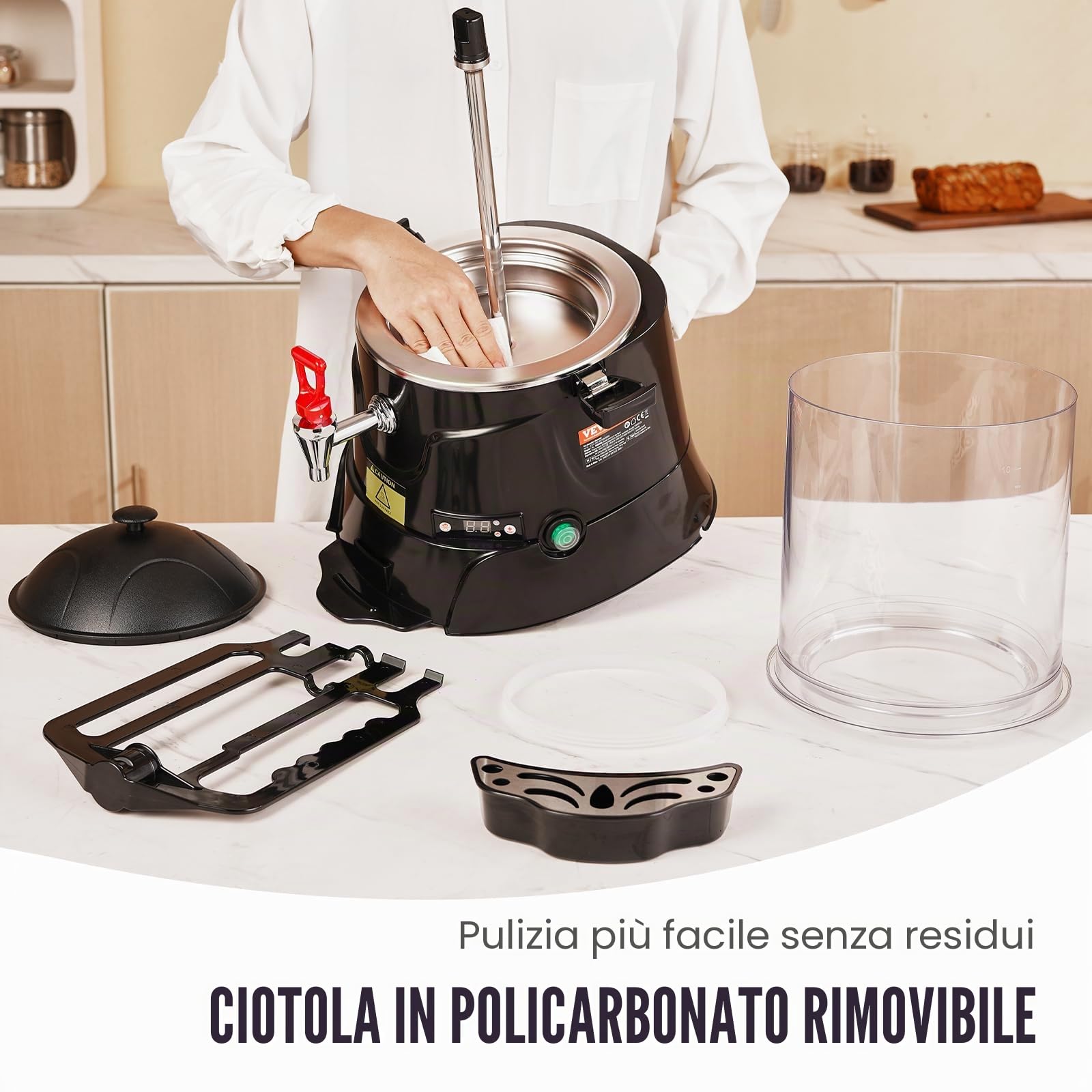 VEVOR Distributore di Cioccolata Calda 10 L Macchina per Cioccolata Calda con Intervallo di Temperatura Regolabile 30 ℃ a 90 ℃ con Serbatoio ABS di Alta Qualità con Distributore, per Bevande Calde