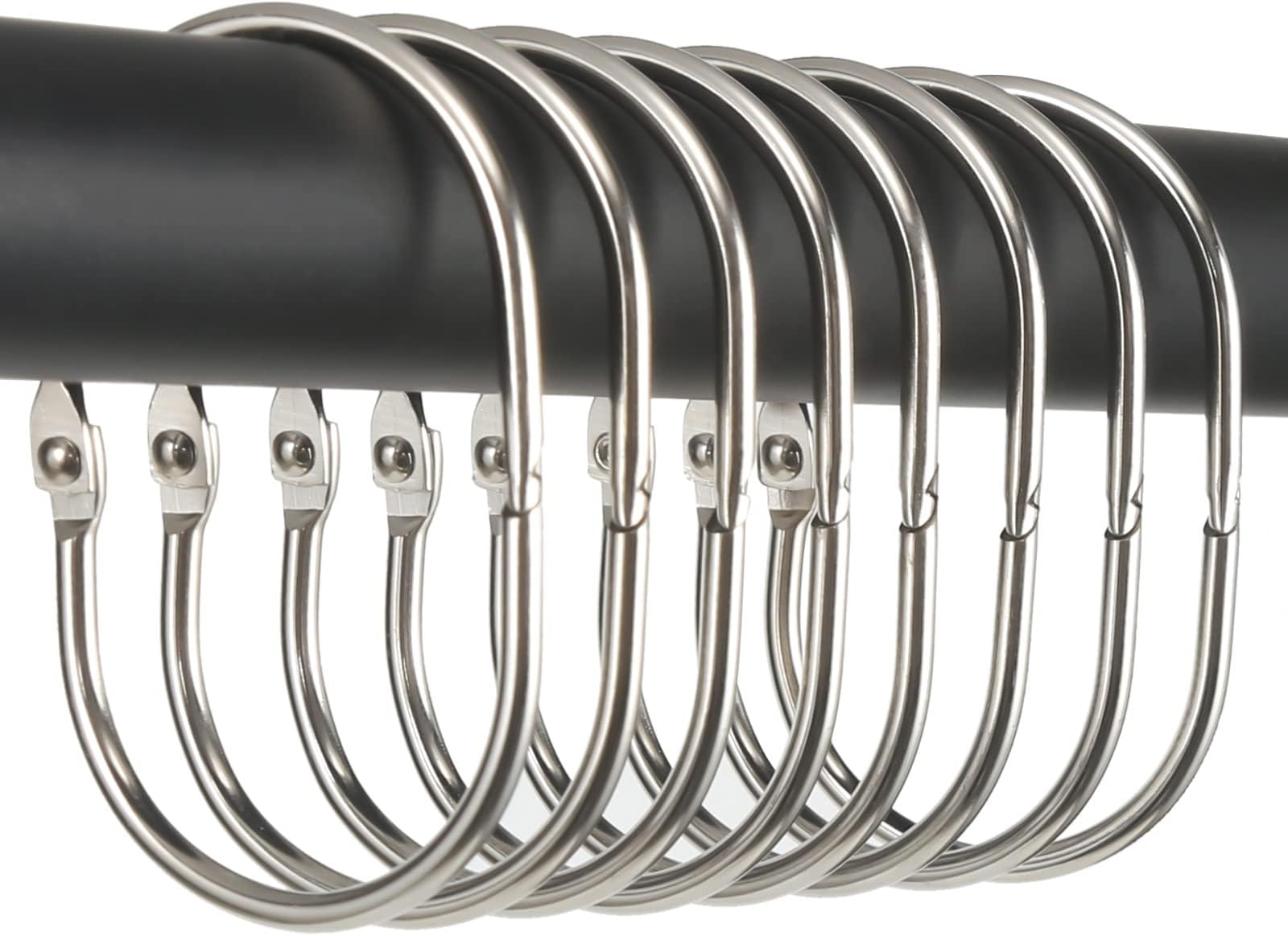 Goowin Shower Curtain Rings, 12 Pcs Shower Curtain Hooks, Oval Snap Shower Rings for Curtain, Metal Shower Curtain Rings Rust Proof, Glide Smoothly Shower Hooks for Shower Curtain Rod (Nickel)
