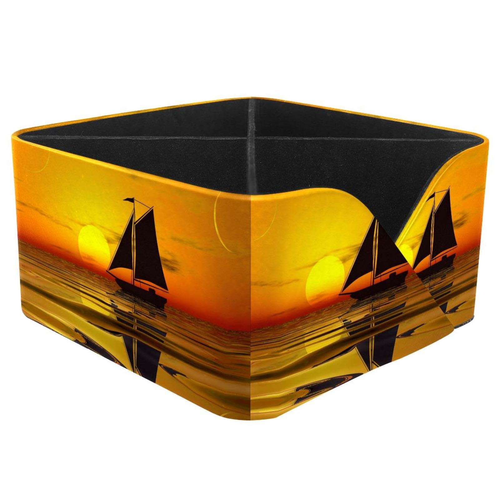 KengjuTesu Sailboat Sunset Landscape Desktop Organizer Pen Holder, Rectangular Pencil Cup for Office, Study and Makeup Stations