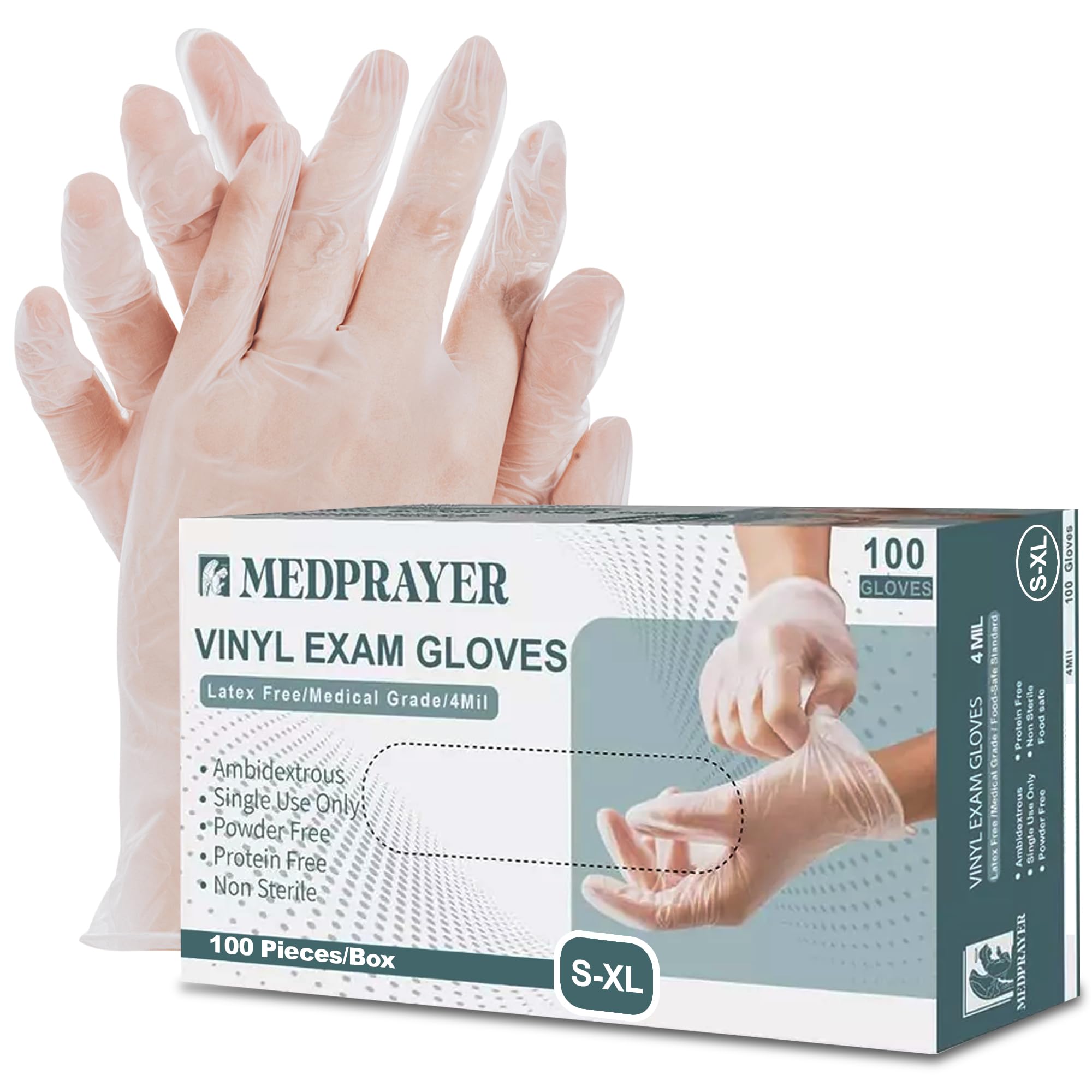 Guanti da esame in vinile, senza polvere e lattice, guanti usa e getta in gomma per la pulizia, guanti da cucina in plastica per alimenti, 4 mm (M, 100 pezzi)