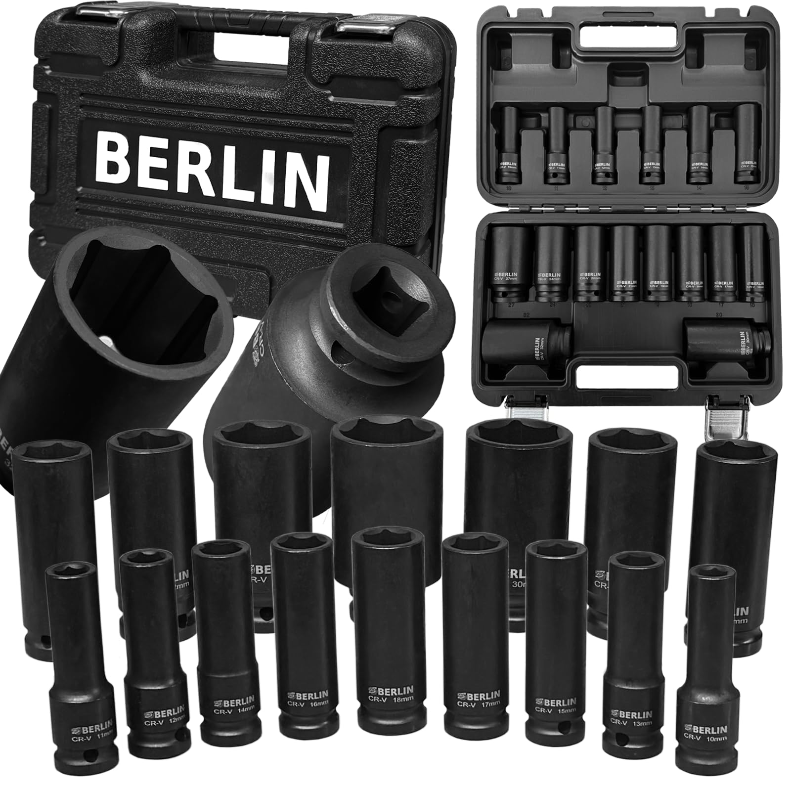 DEEP Impact Socket Set 1/2"Dr 16pc 10mm-32mm 6pt Hex Long Reach Sockets
