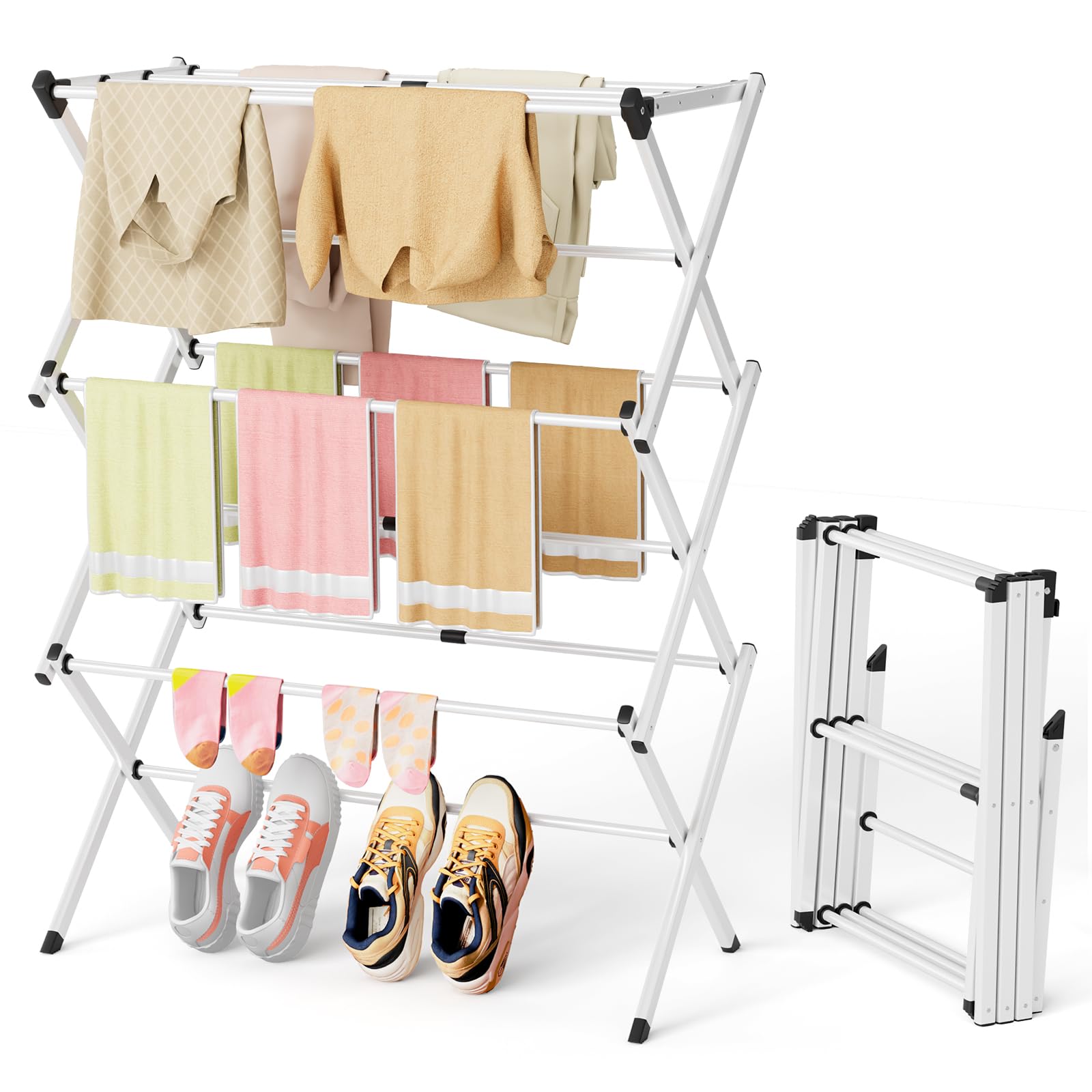 Photo 1 of BAKON Space Saving Foldable Clothes Drying Rack, Extendable Rustproof Laundry Rack for Indoor Outdoor Use, No Assembly Required, Suitable for Bathroom Laundry Room Apartment RV, White