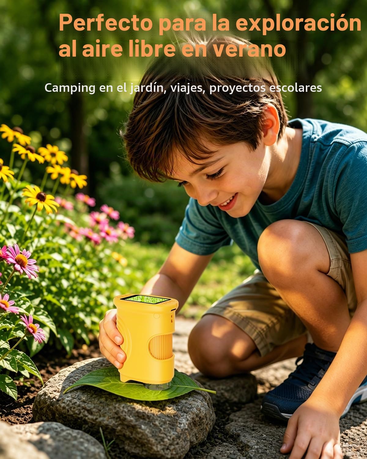 Microscopio de Mano 200X para niños, Pantalla de 2", Recargable, 8 Luces LED Ajustables, Mini microscopios Digitales de Bolsillo, Regalo Educativo para 4 a 12 Años - Naranja
