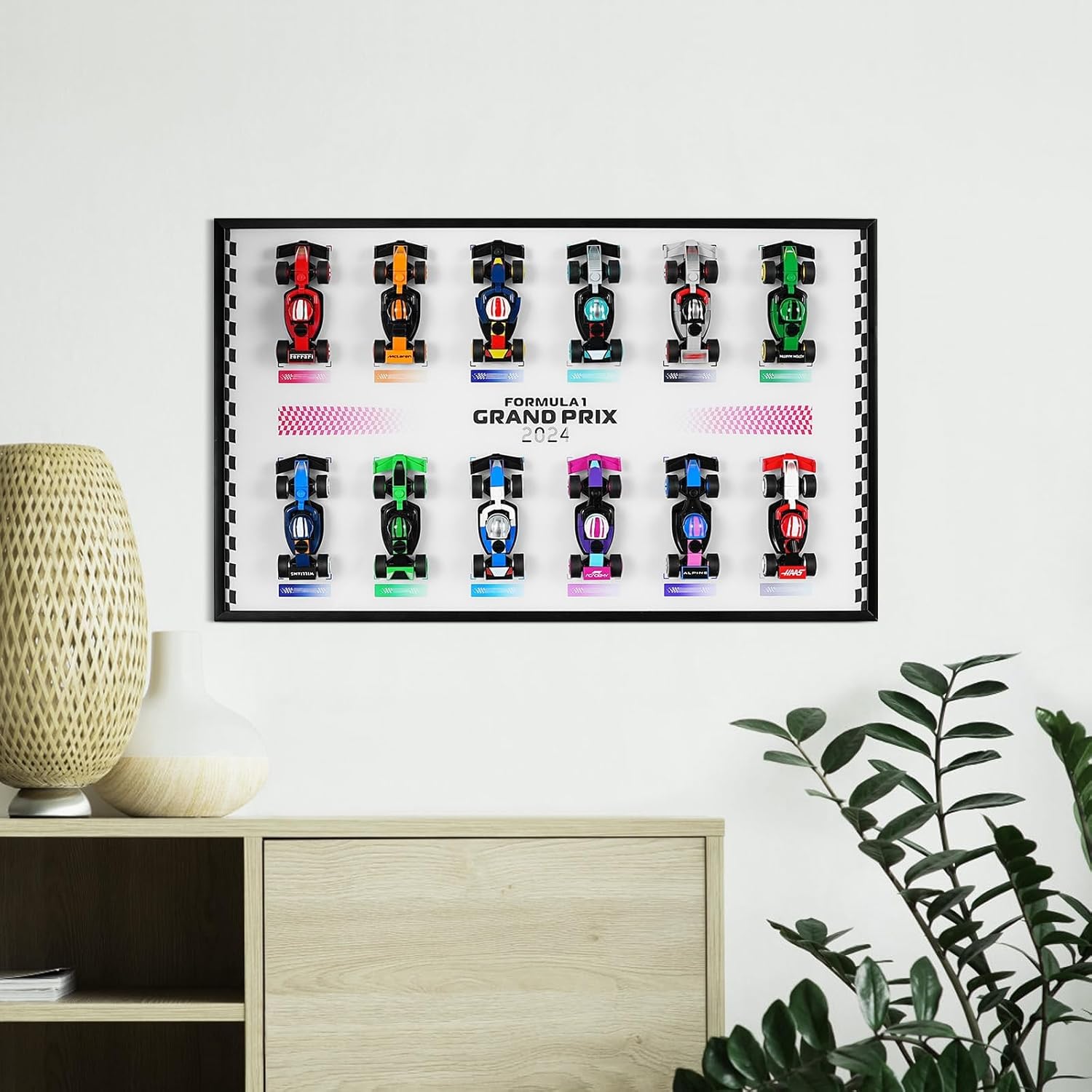 Display Board Compatible with Lego 66796 & 71049 F1 Race Cars – Holds 12 Models – Wall Mount or Tabletop Display Case for Kids & Adults – Board Only, No Cars Included