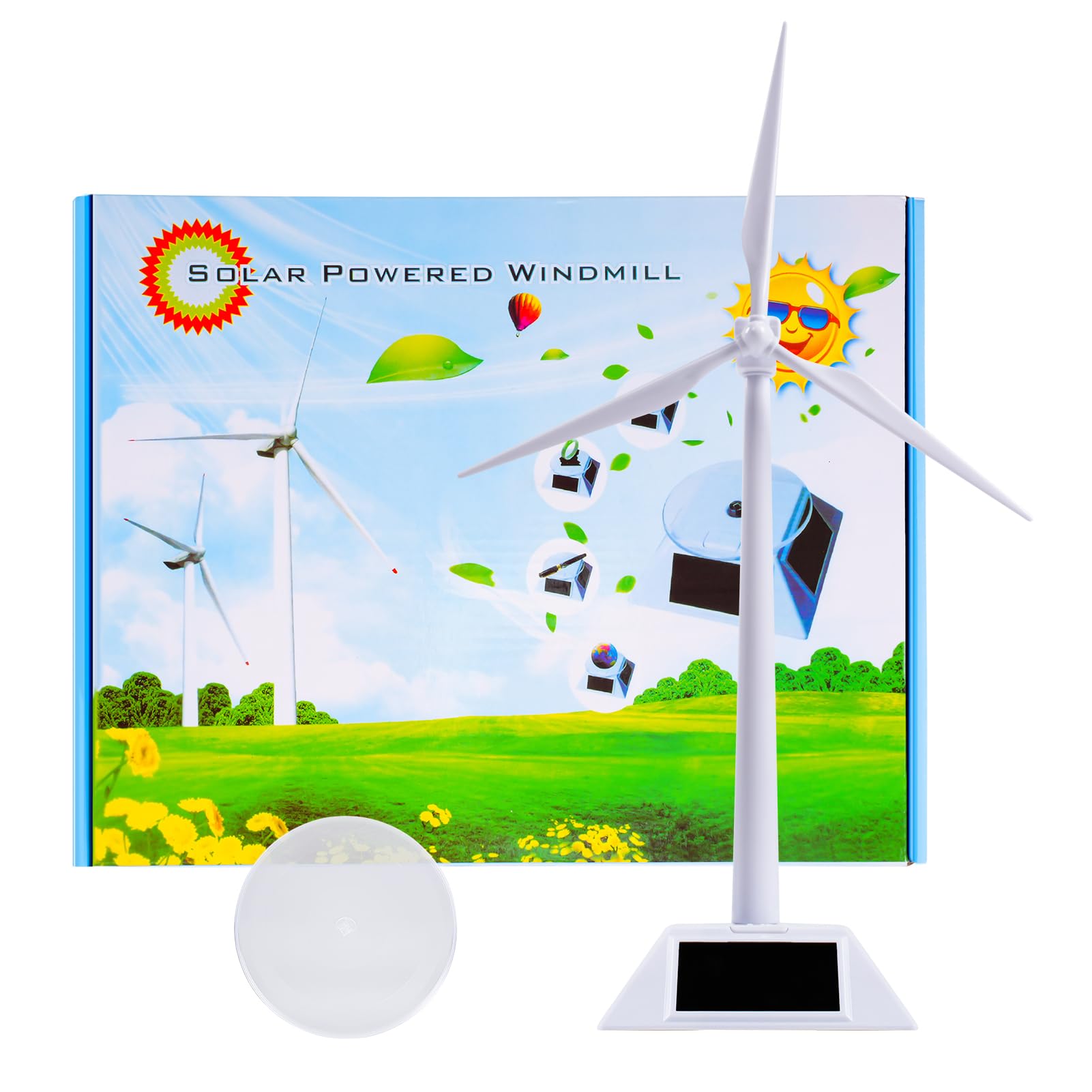 Jadeshay Mini Eolienne Modèle de Moulin à Vent à Énergie Solaire Kit Assemblé Modèle de Moulin à Vent à Énergie Solaire de Bureau pour Outil D'enseignement des Sciences