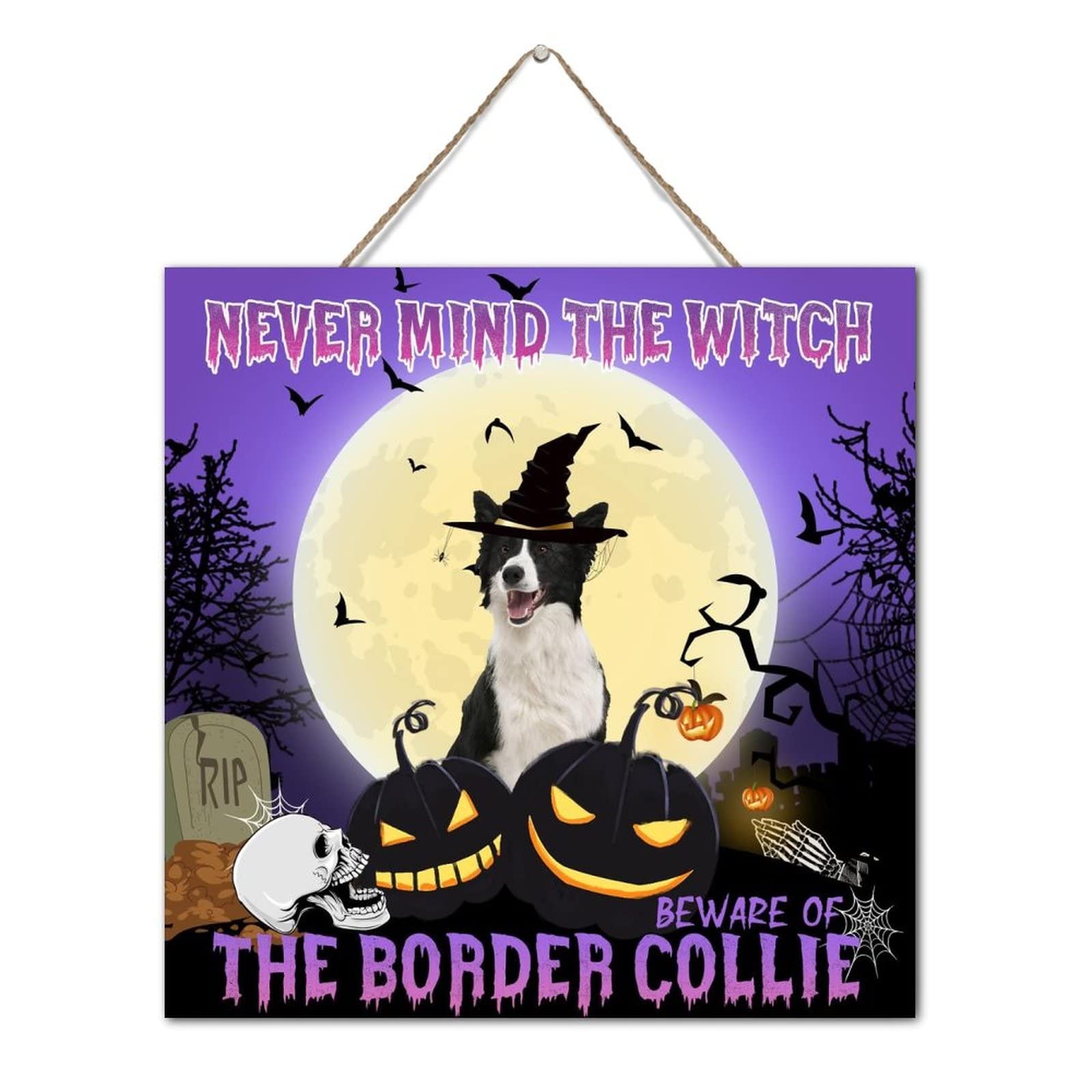 Plaque murale en bois retro Never Mind The Witch habillage mur vide