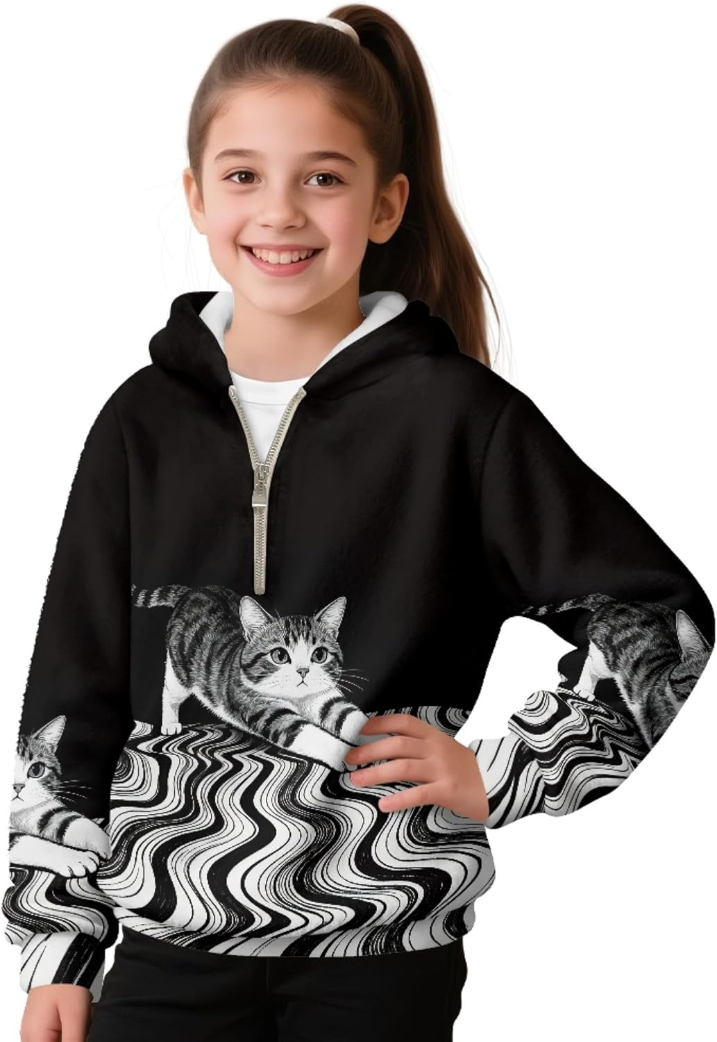 AmzPrint Little Girls Quarter Zip Pullover Fleece Jacket Long Sleeve Winter Birthday Oversized Hoodie For Teen Girls