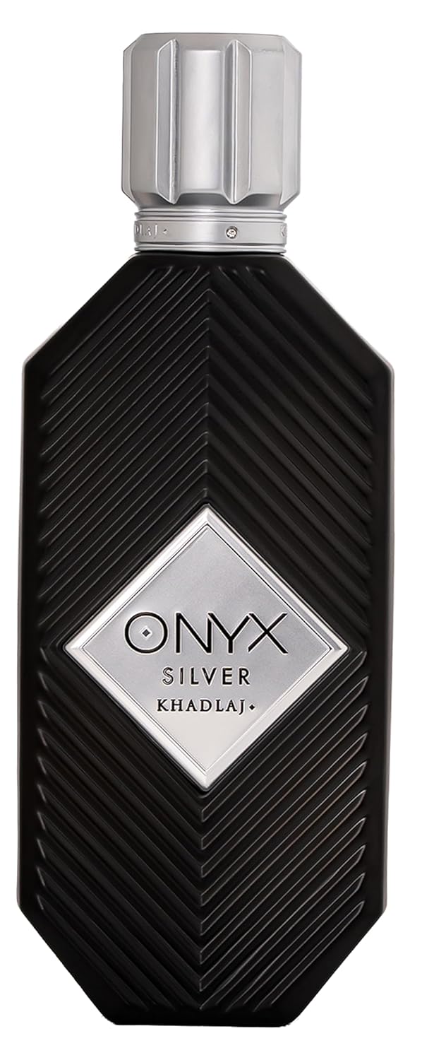 Khadlaj Onyx Silver – Fresh, Spicy, Woody, Amber – Eau de Parfum Spray Long-Lasting Fragrance for Men, 3.4 Ounce / 100ml