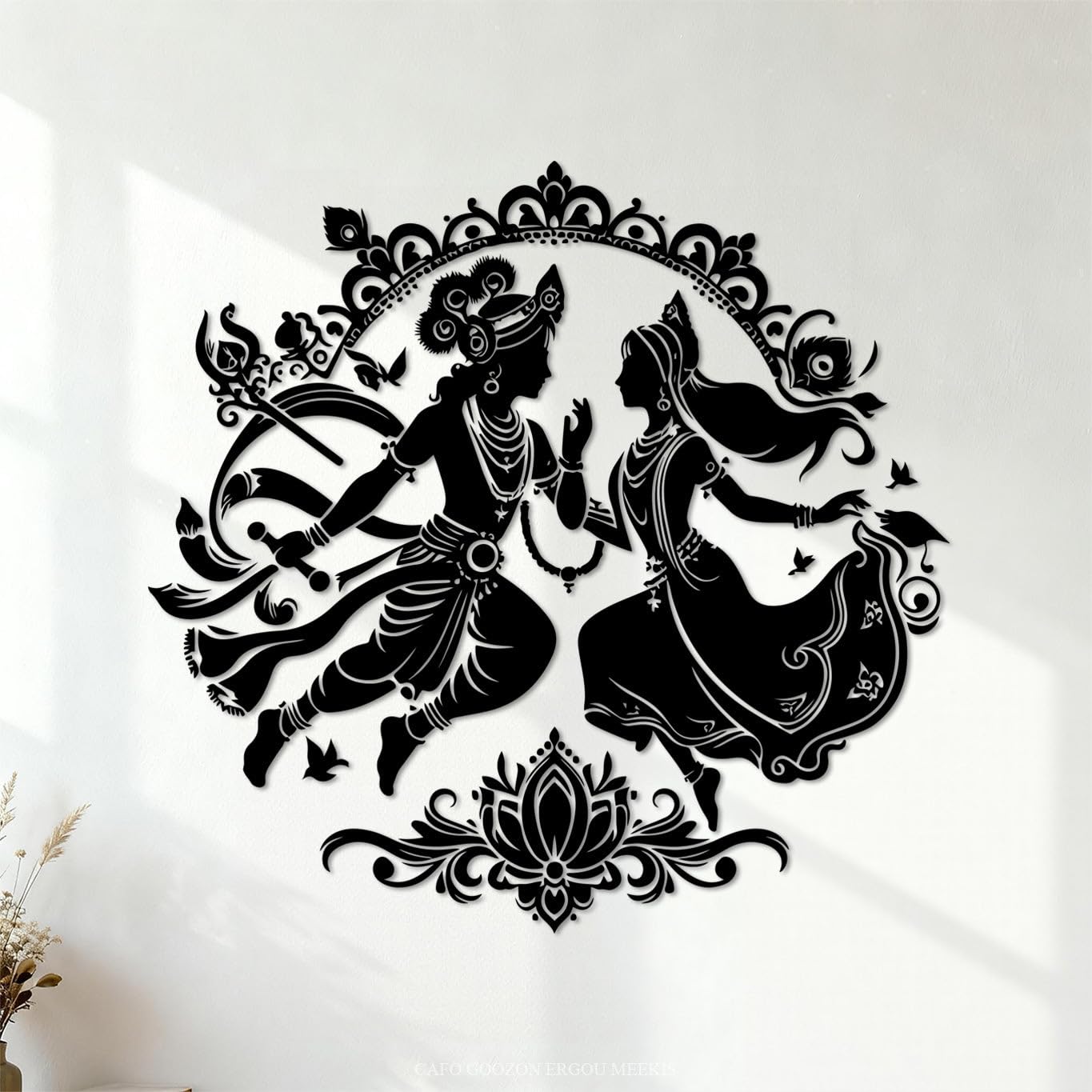 Ergou Stickerdecal-86235 Radha Krishna Eternal Bond Captu In Art Vinyl Wall Decals 67.2X69.8cm Art Decoration Black