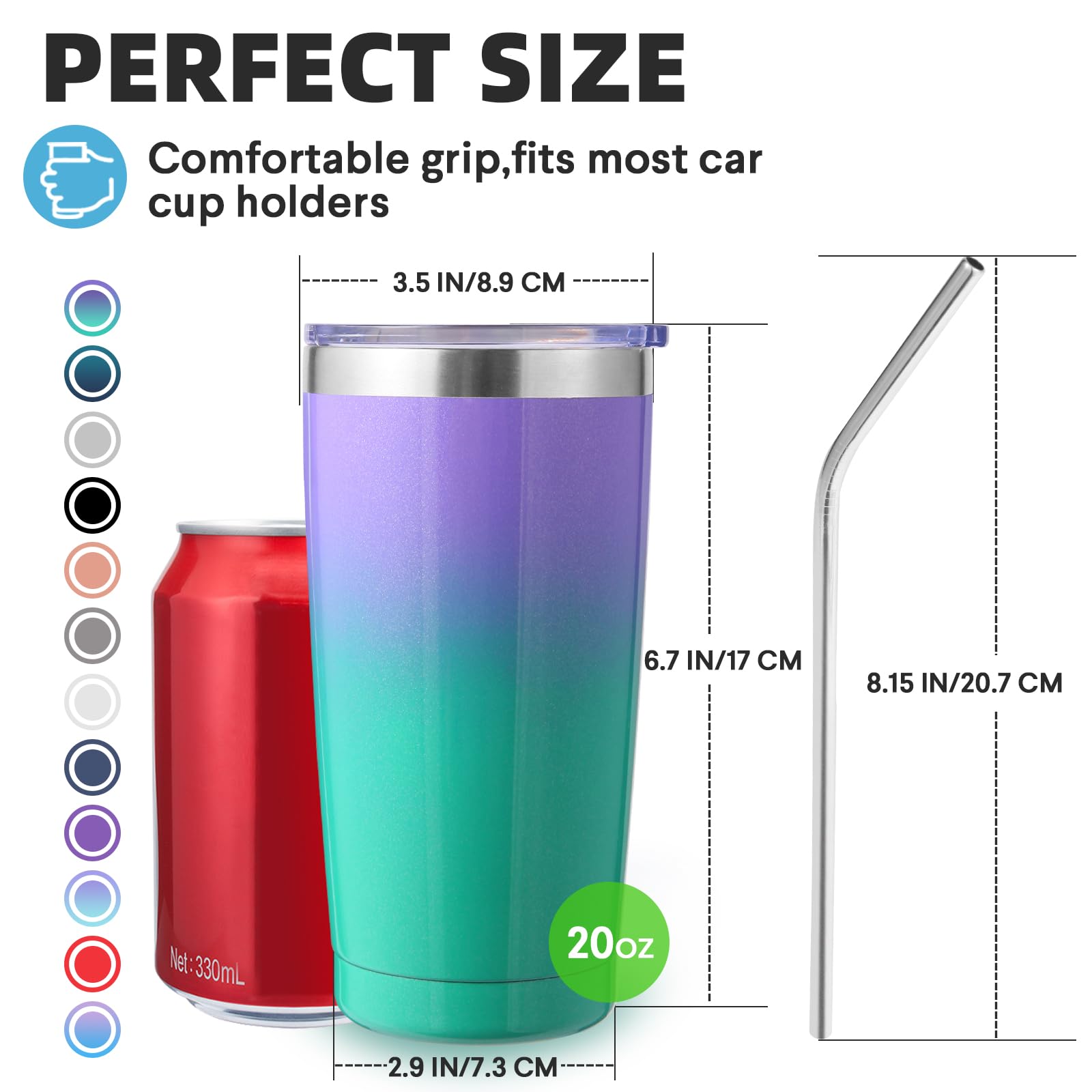 Volhoply 20oz 550ml Travel Insulated Tumbler with Lid and Straw Bulk 4 Pack - Image 2