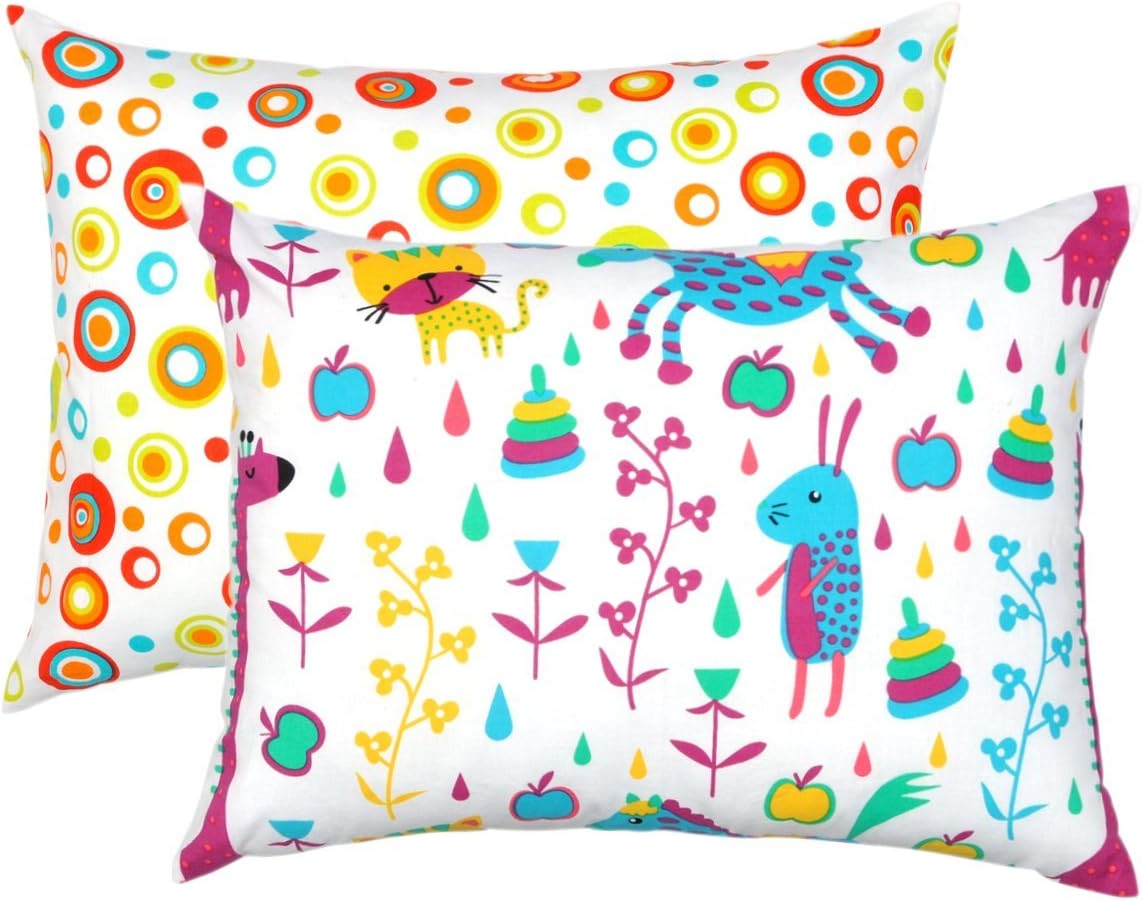 Toddler Pillowcases - 100% Certified Organic Cotton - Soft, Comfy, Colorful, Naturally Hypoallergenic - Unisex 2 Pack