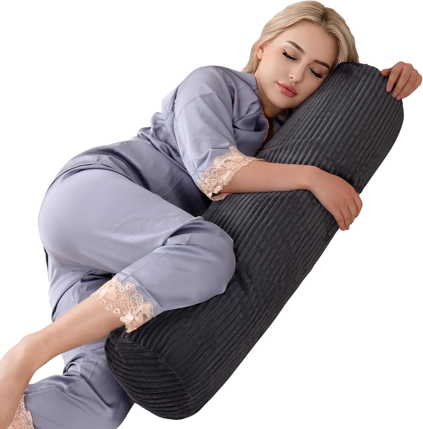 (Similar design) Body Pillow for Adults, Long Bolster Pillow for Bed, Decorative Round Roll Hug Pillow with Corduroy Cover (Dark Grey, 35x7.87 Inch) Dark Grey (Corduroy) 35 inch(2 pcs) 